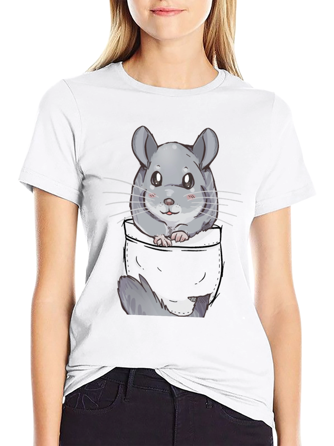 Chinchilla Pocket T-Shirt - Cute Cartoon Animal Tee