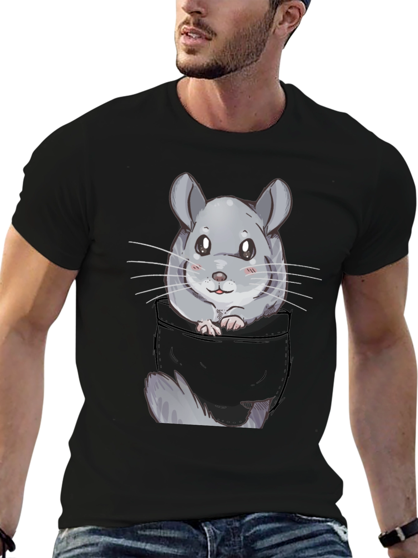 Chinchilla Pocket T-Shirt - Cute Cartoon Animal Tee