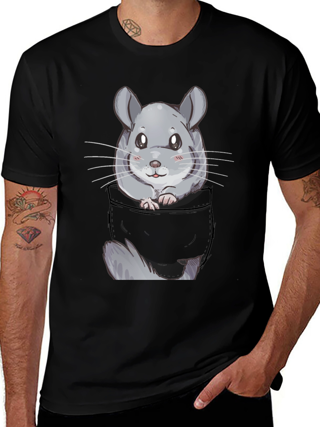 Chinchilla Pocket T-Shirt - Cute Cartoon Animal Tee