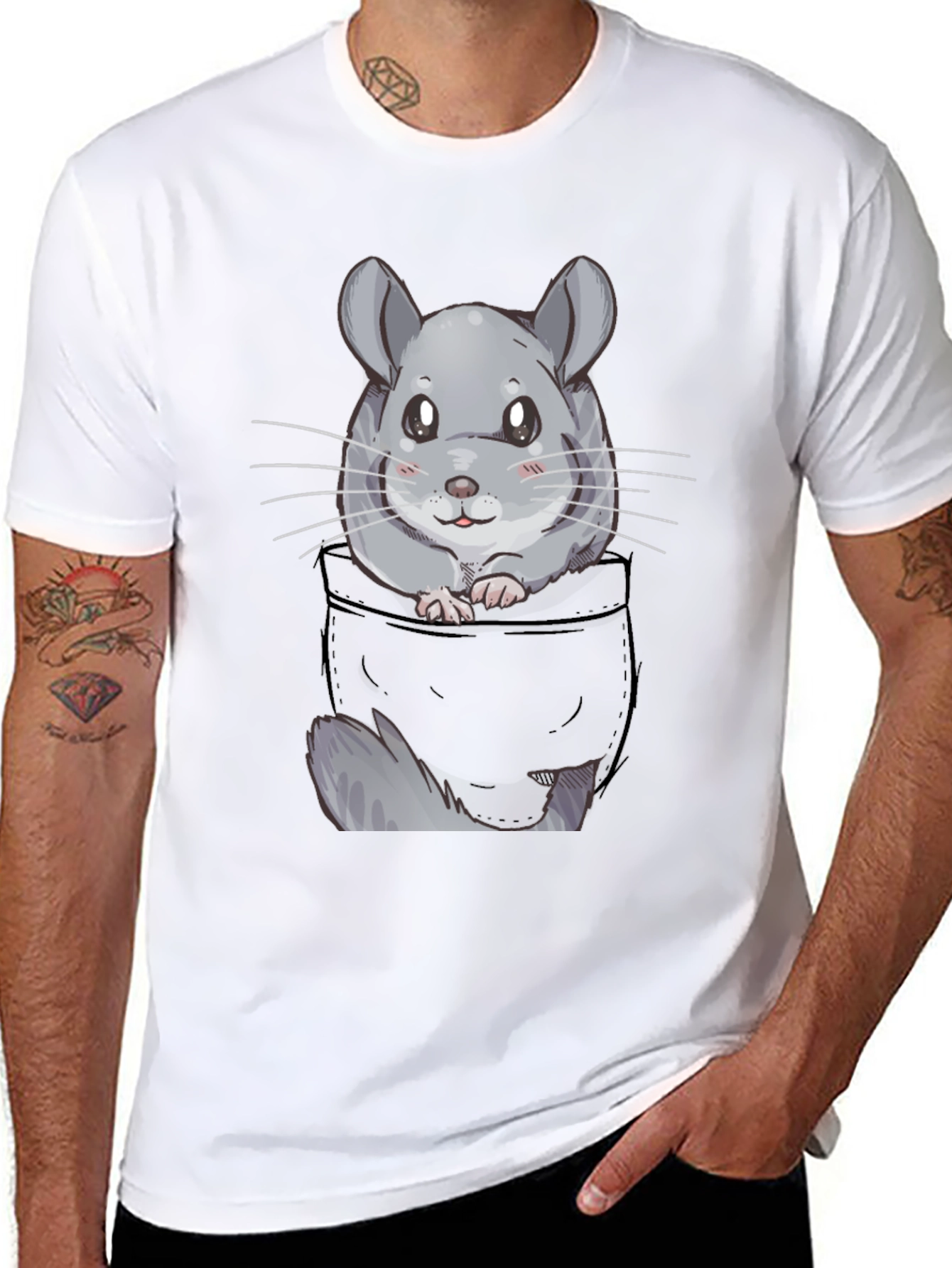 Chinchilla Pocket T-Shirt - Cute Cartoon Animal Tee