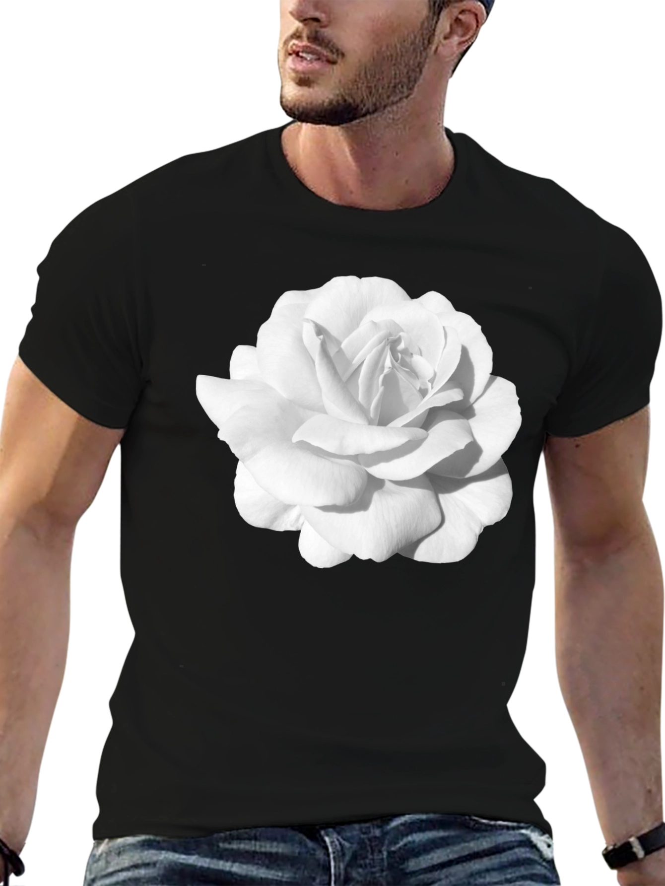 White Rose Graphic Black T-Shirt