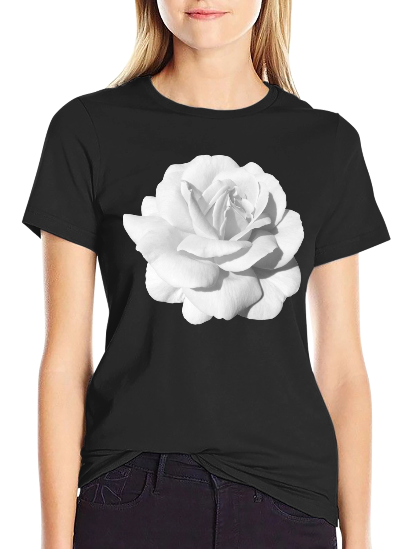 White Rose Graphic Black T-Shirt