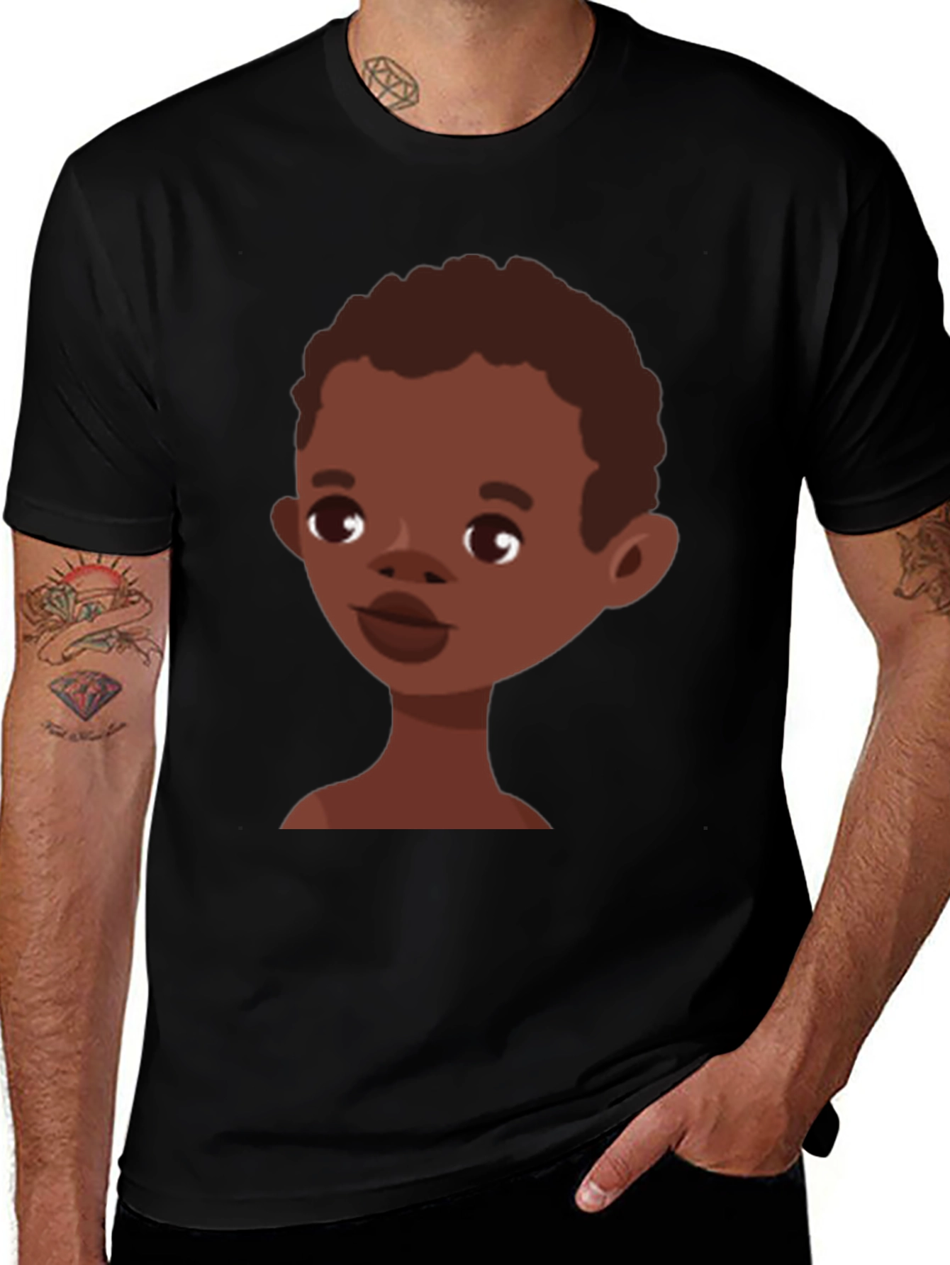 Cartoon Boy Graphic Tee - Stylish Black T-Shirt