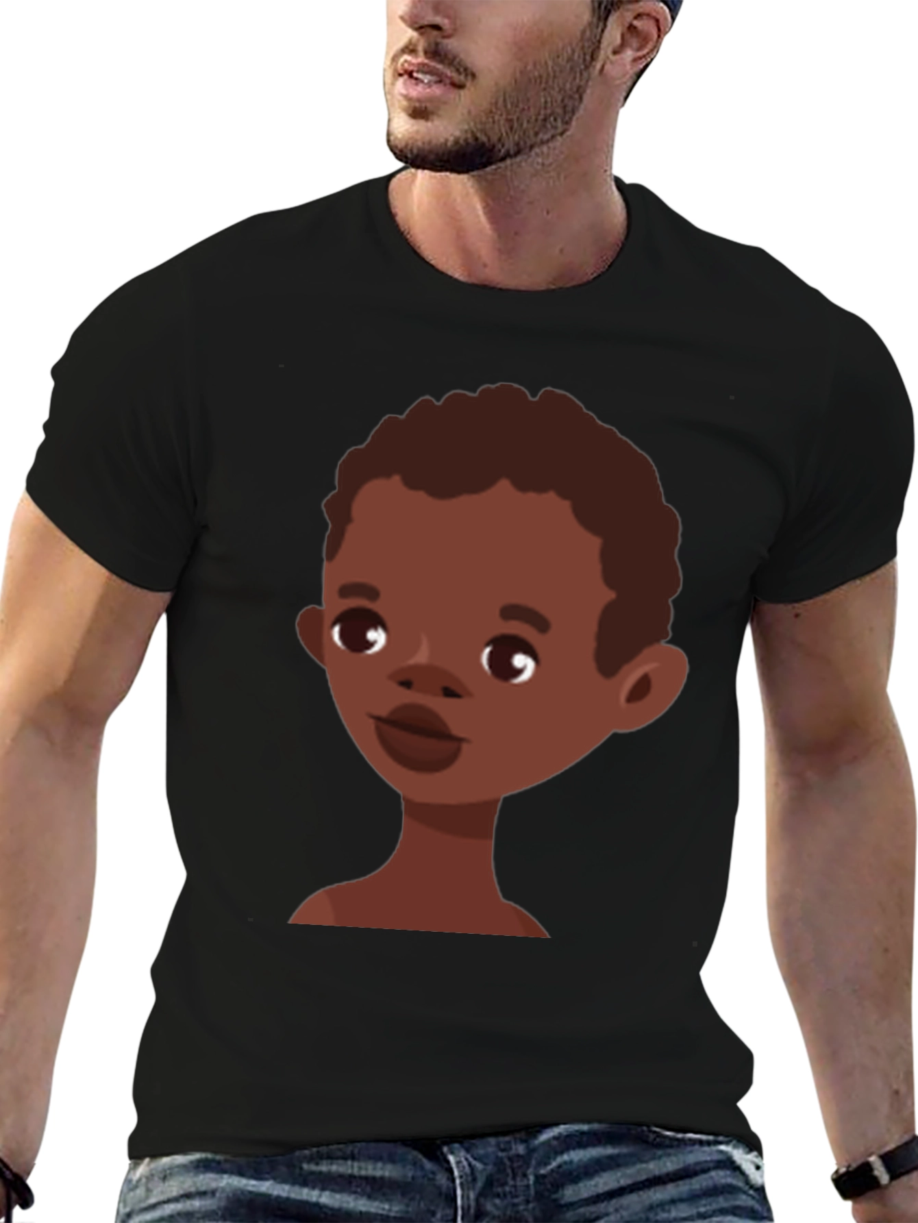 Cartoon Boy Graphic Tee - Stylish Black T-Shirt