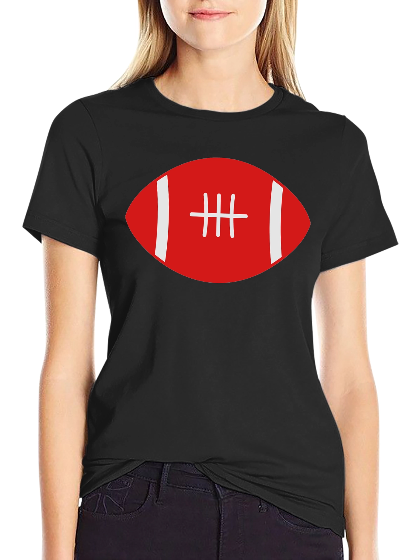 Football Graphic Tee - Black Cotton T-Shirt