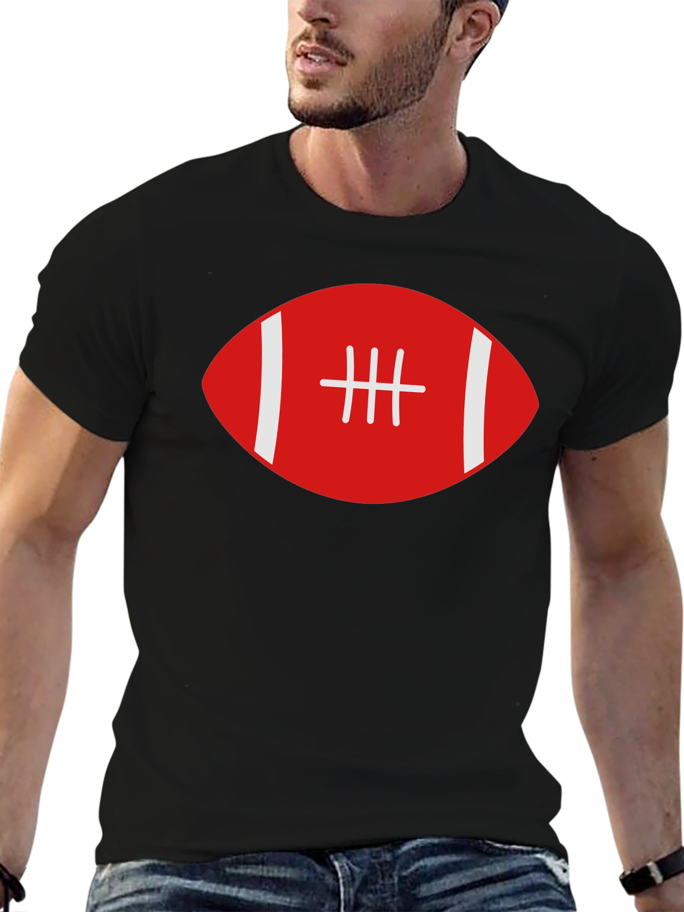 Football Graphic Tee - Black Cotton T-Shirt