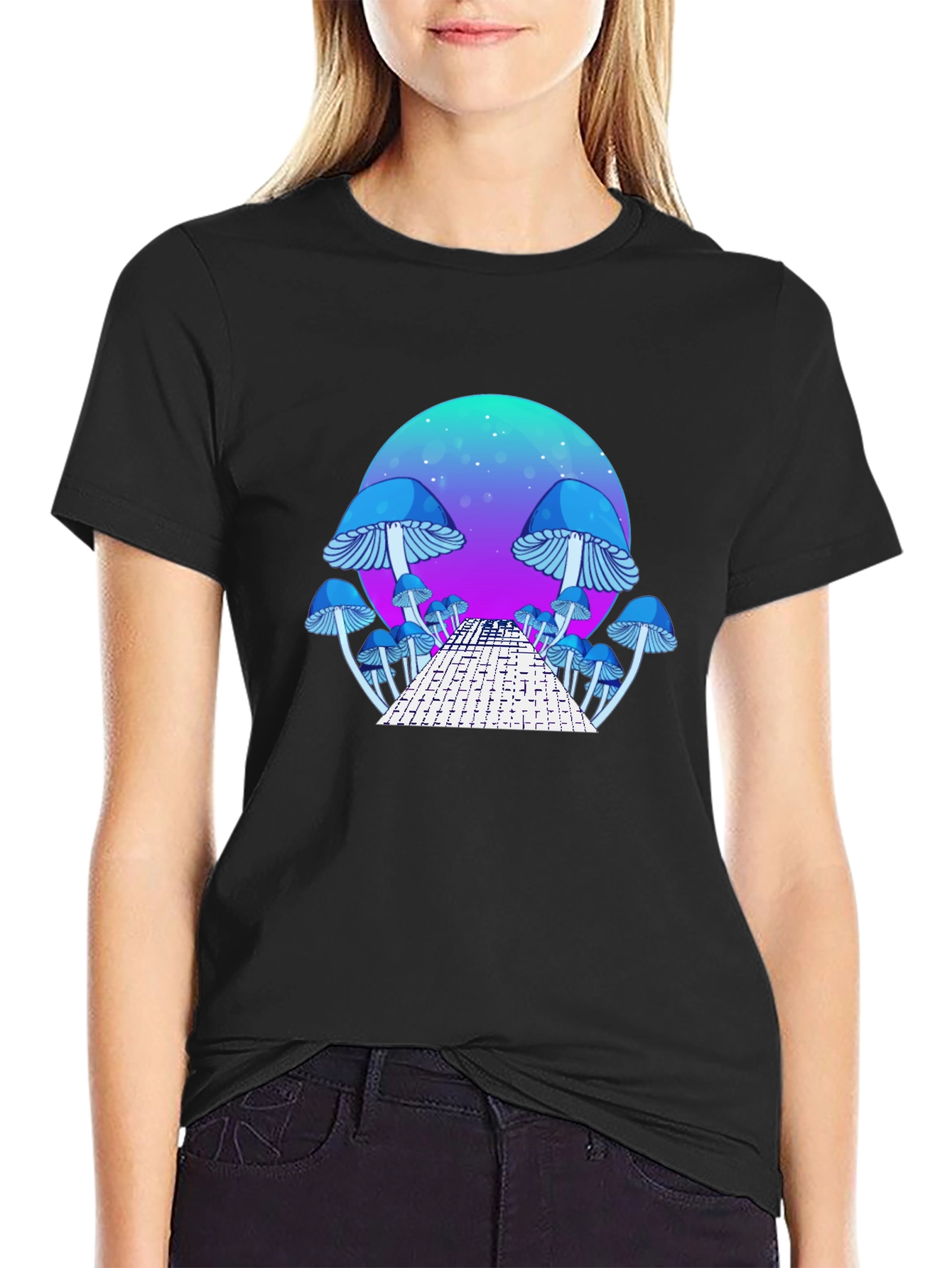 Mushroom Dreamscape Graphic Tee - Black