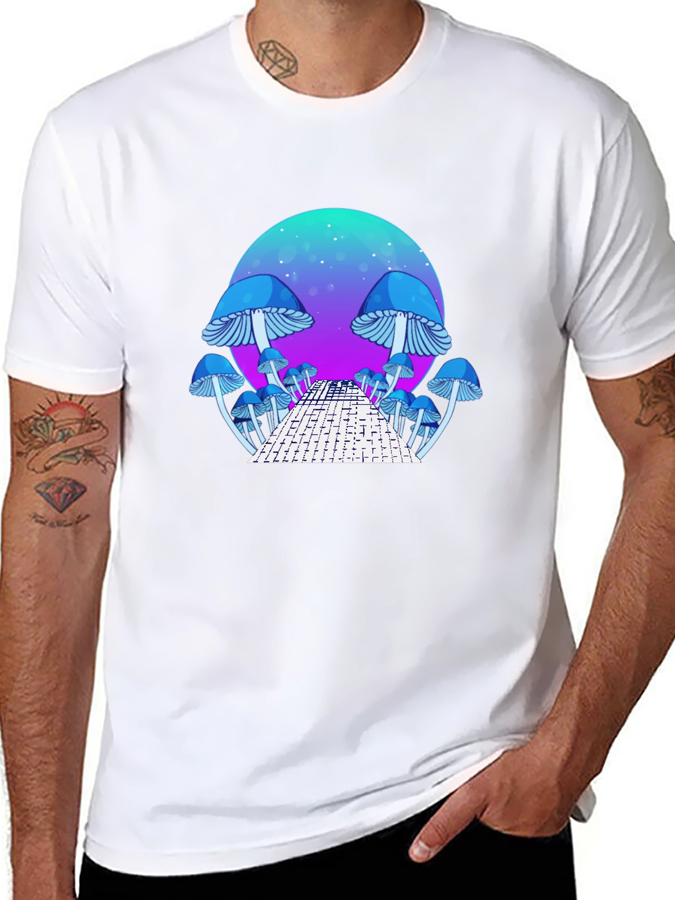 Mushroom Dreamscape Graphic Tee - Black