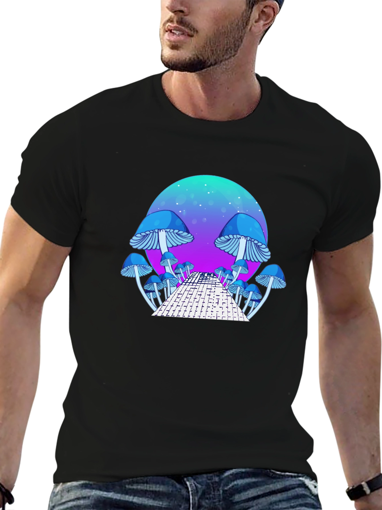 Mushroom Dreamscape Graphic Tee - Black