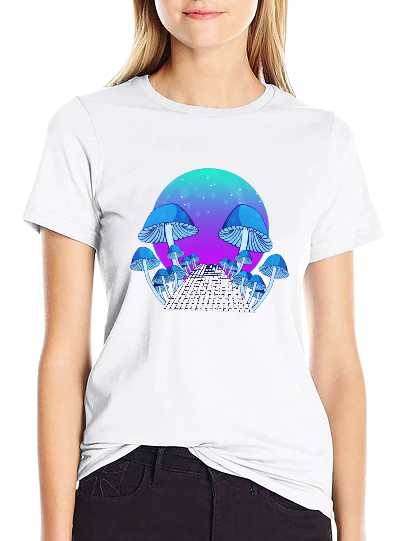 Mushroom Dreamscape Graphic Tee - Black