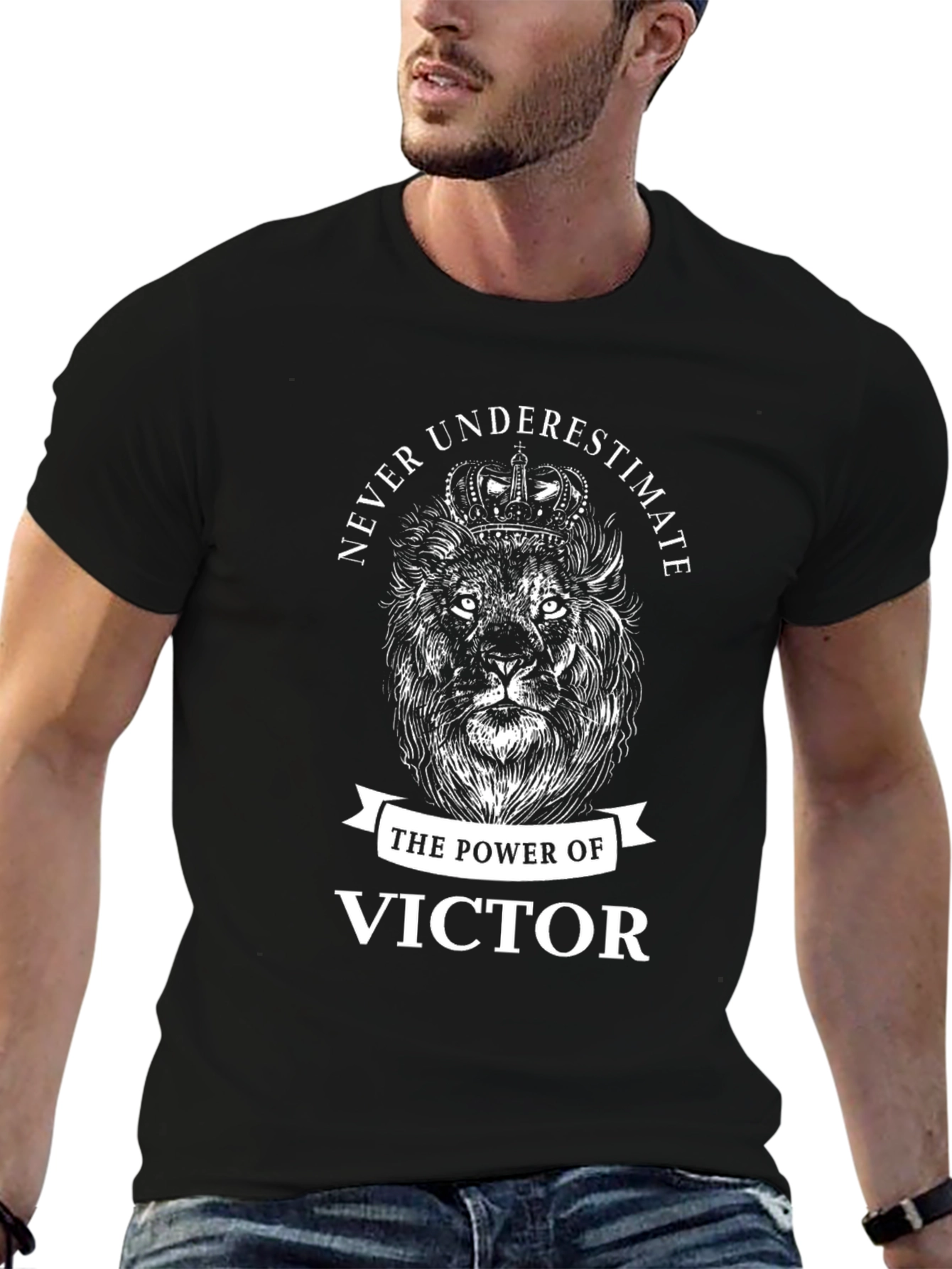 Never Underestimate Victor Lion Black Graphic T-Shirt