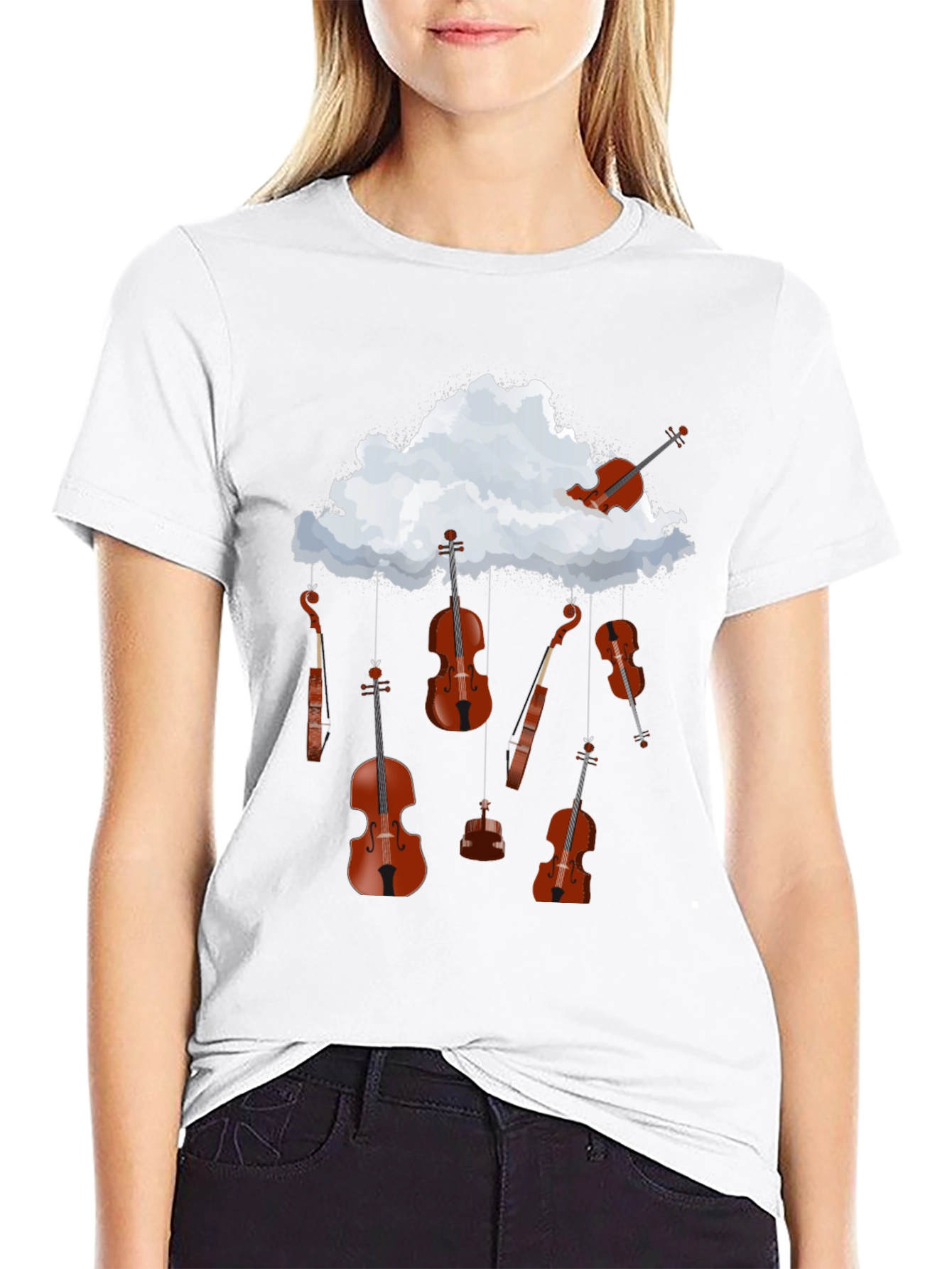 Musical Cloud T-Shirt: Violins Rain Design