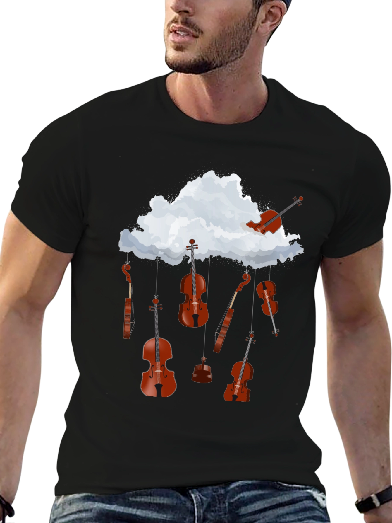 Musical Cloud T-Shirt: Violins Rain Design