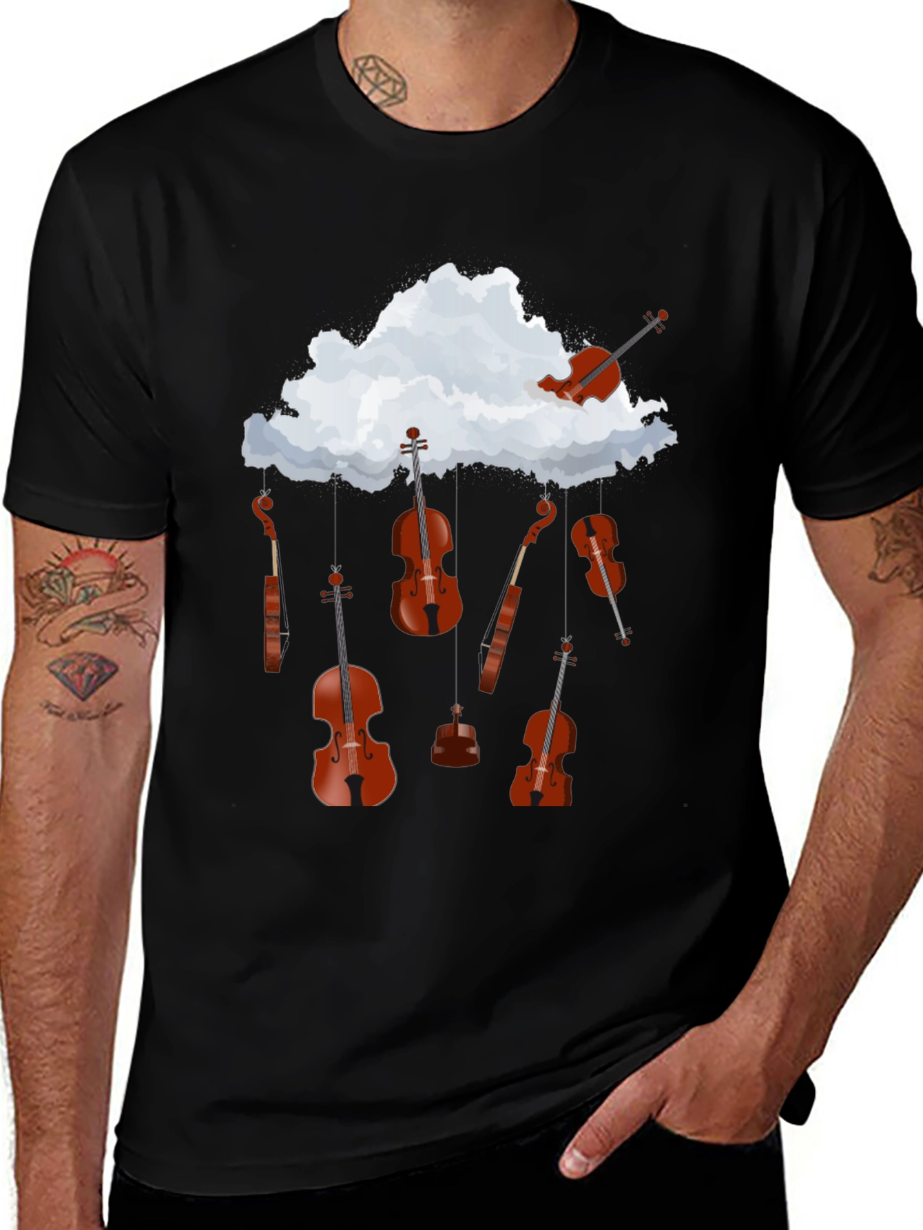 Musical Cloud T-Shirt: Violins Rain Design