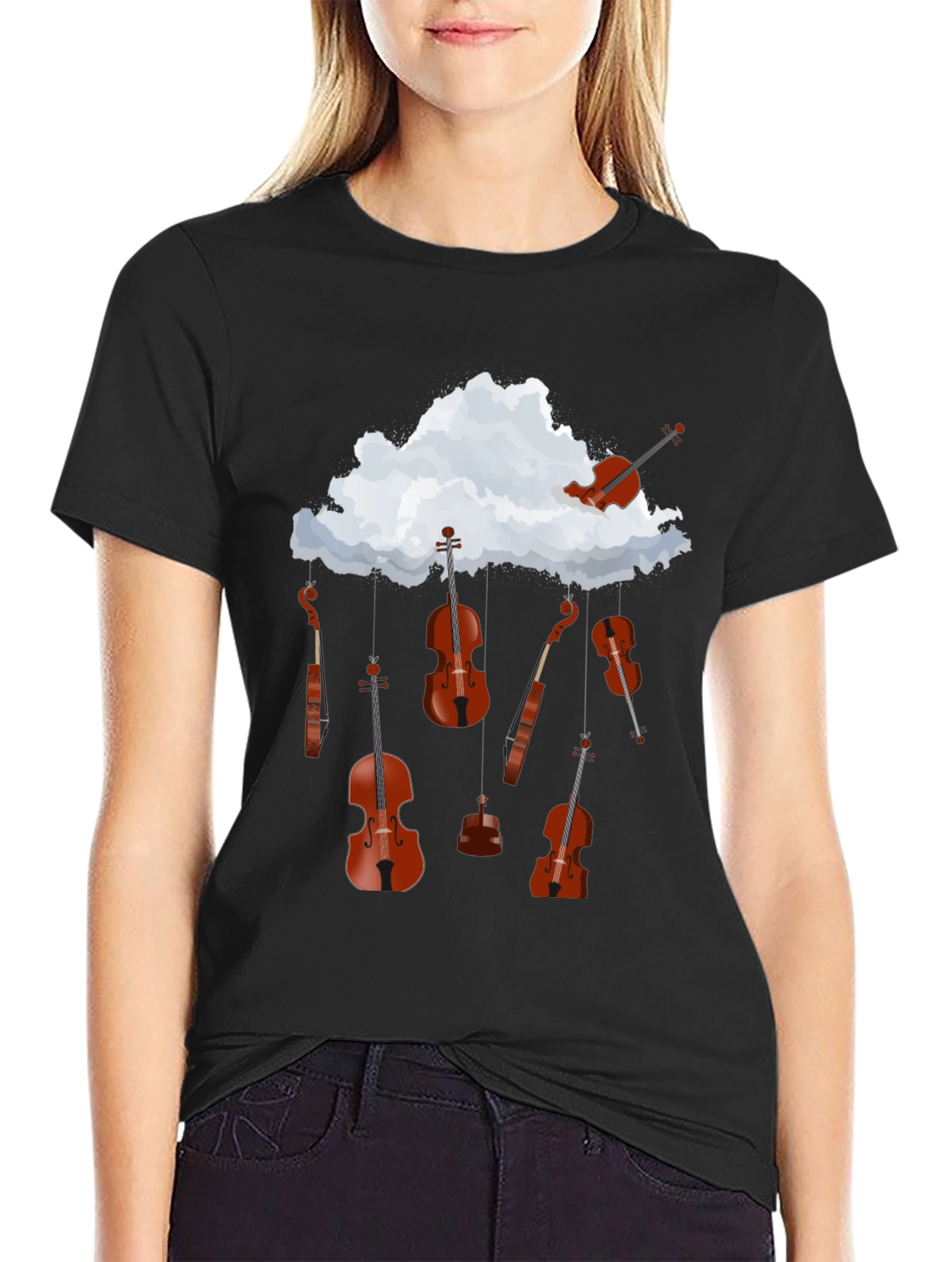 Musical Cloud T-Shirt: Violins Rain Design