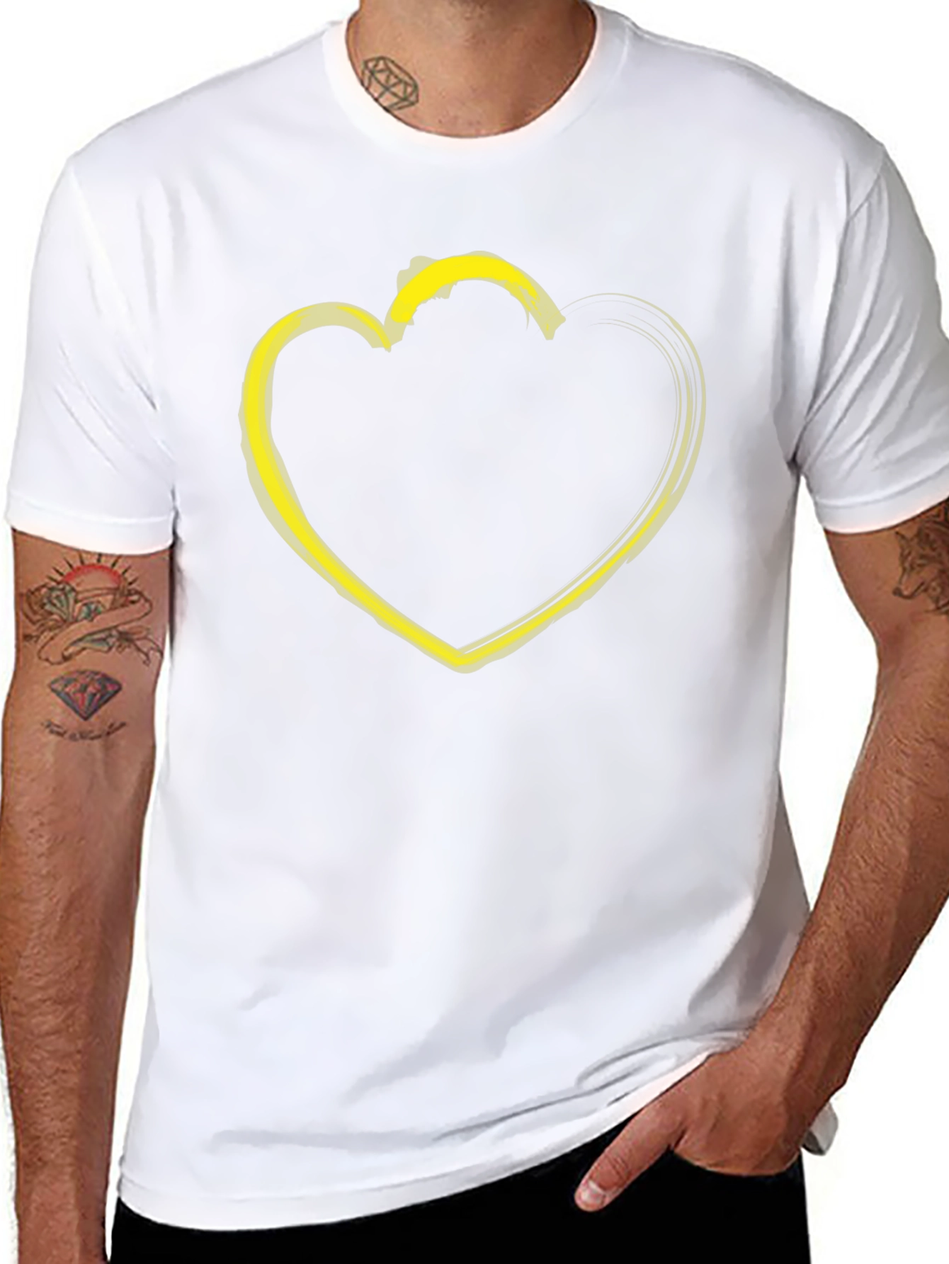 Black T-Shirt with Yellow Heart Graphic