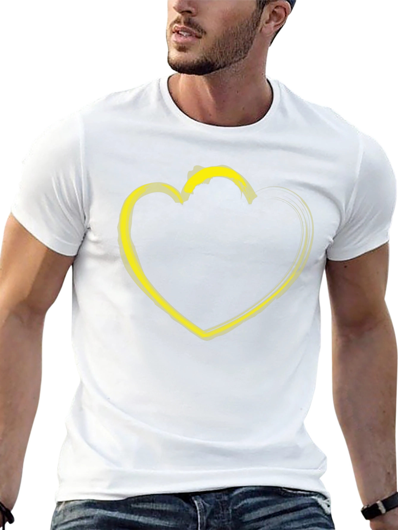 Black T-Shirt with Yellow Heart Graphic