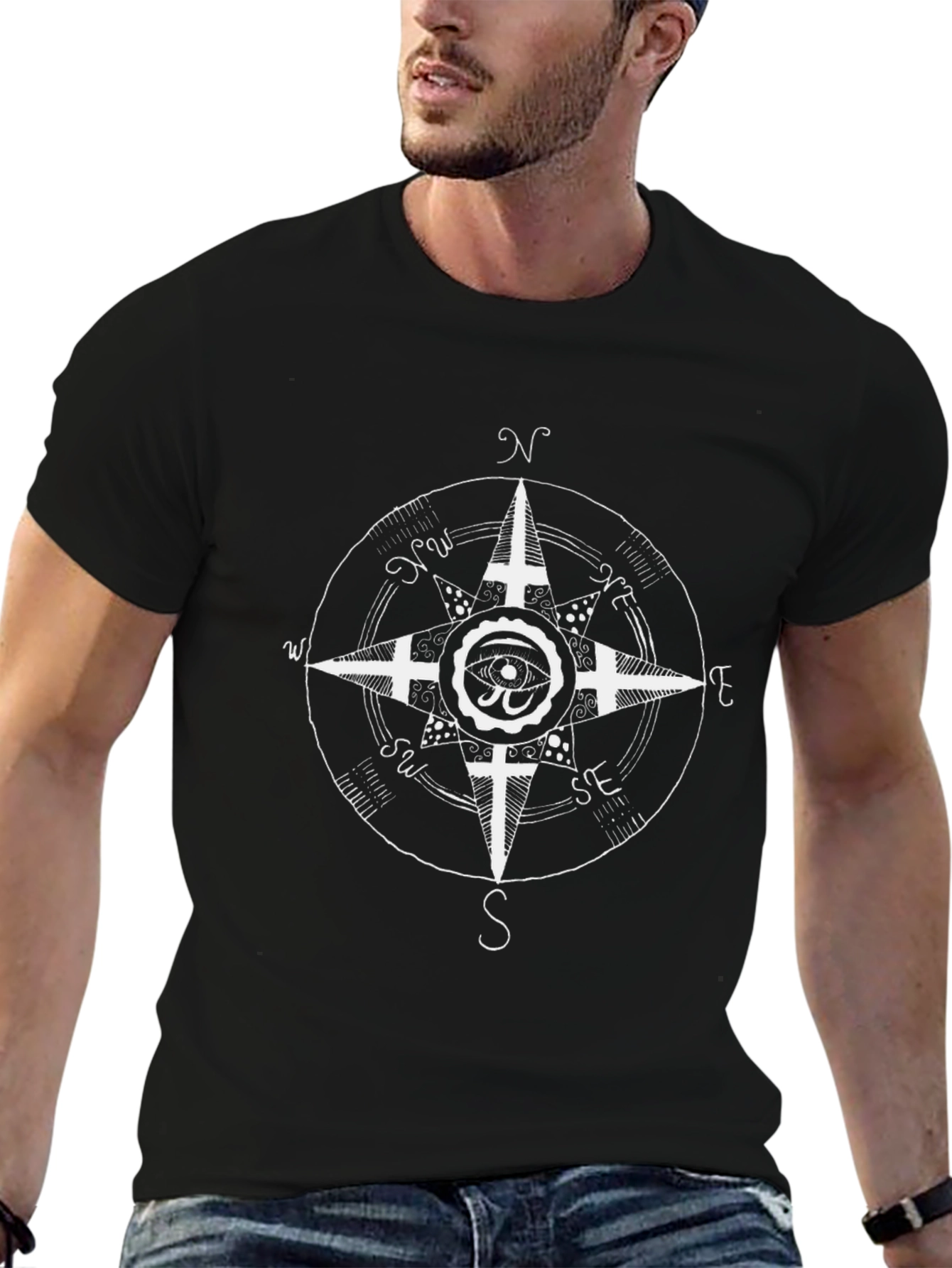 Compass Rose Graphic Tee - Black Cotton