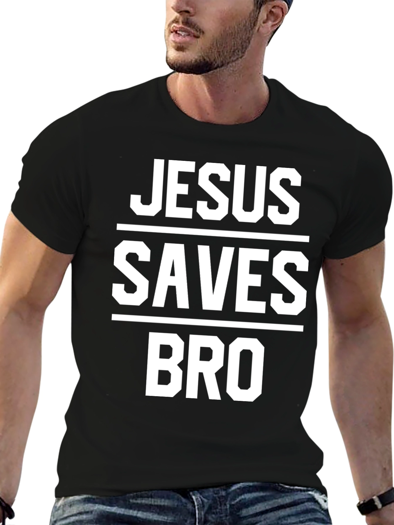 Jesus Saves Bro Black T-Shirt