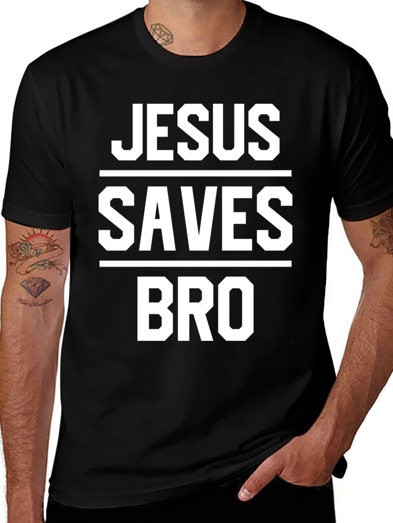 Jesus Saves Bro Black T-Shirt