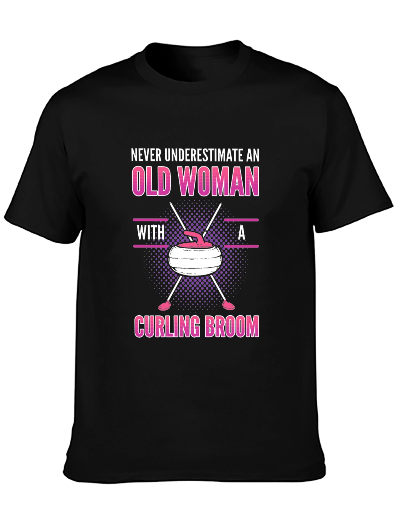 Old Woman Curling Broom Graphic T-Shirt