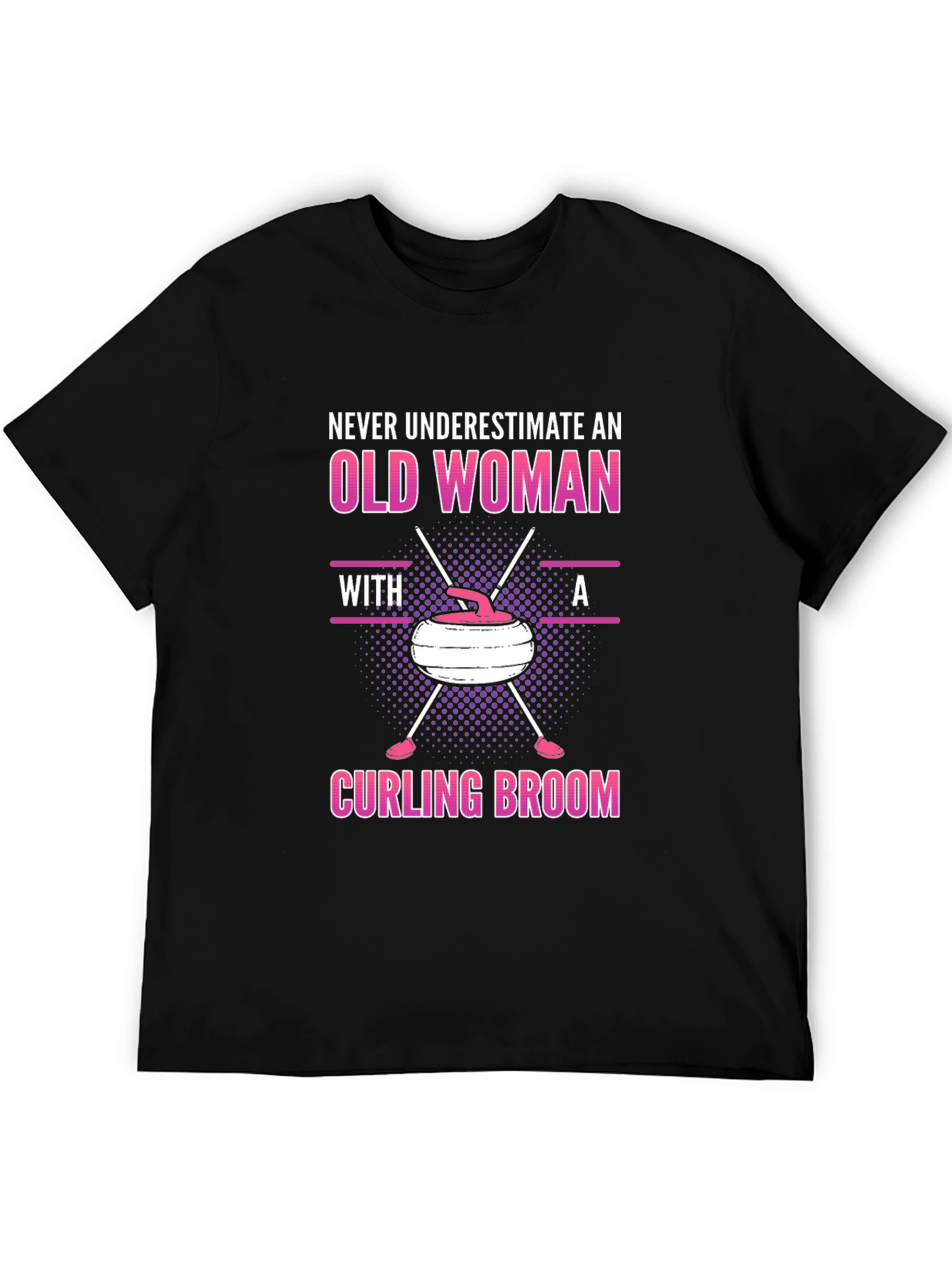 Old Woman Curling Broom Graphic T-Shirt