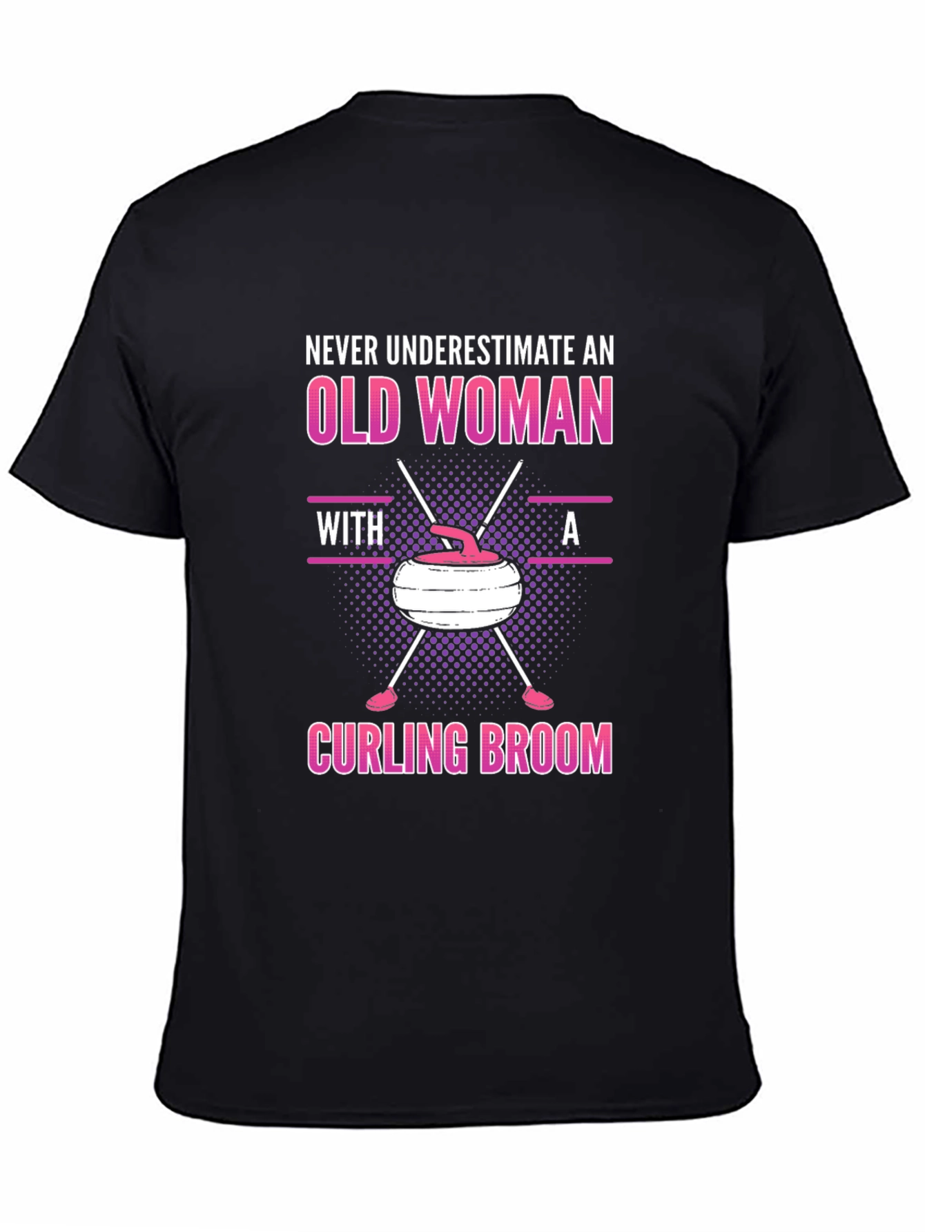 Old Woman Curling Broom Graphic T-Shirt