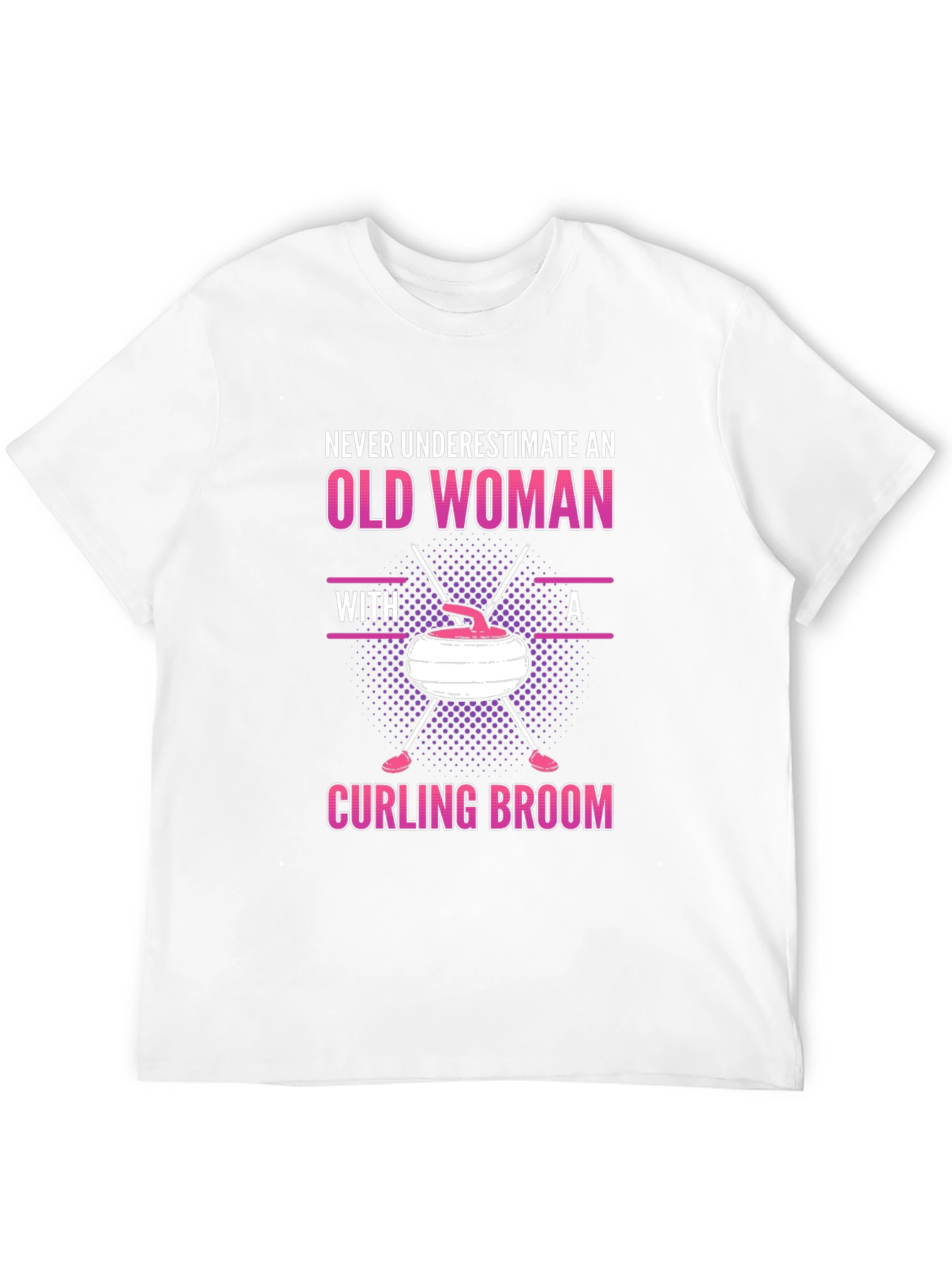 Old Woman Curling Broom Graphic T-Shirt