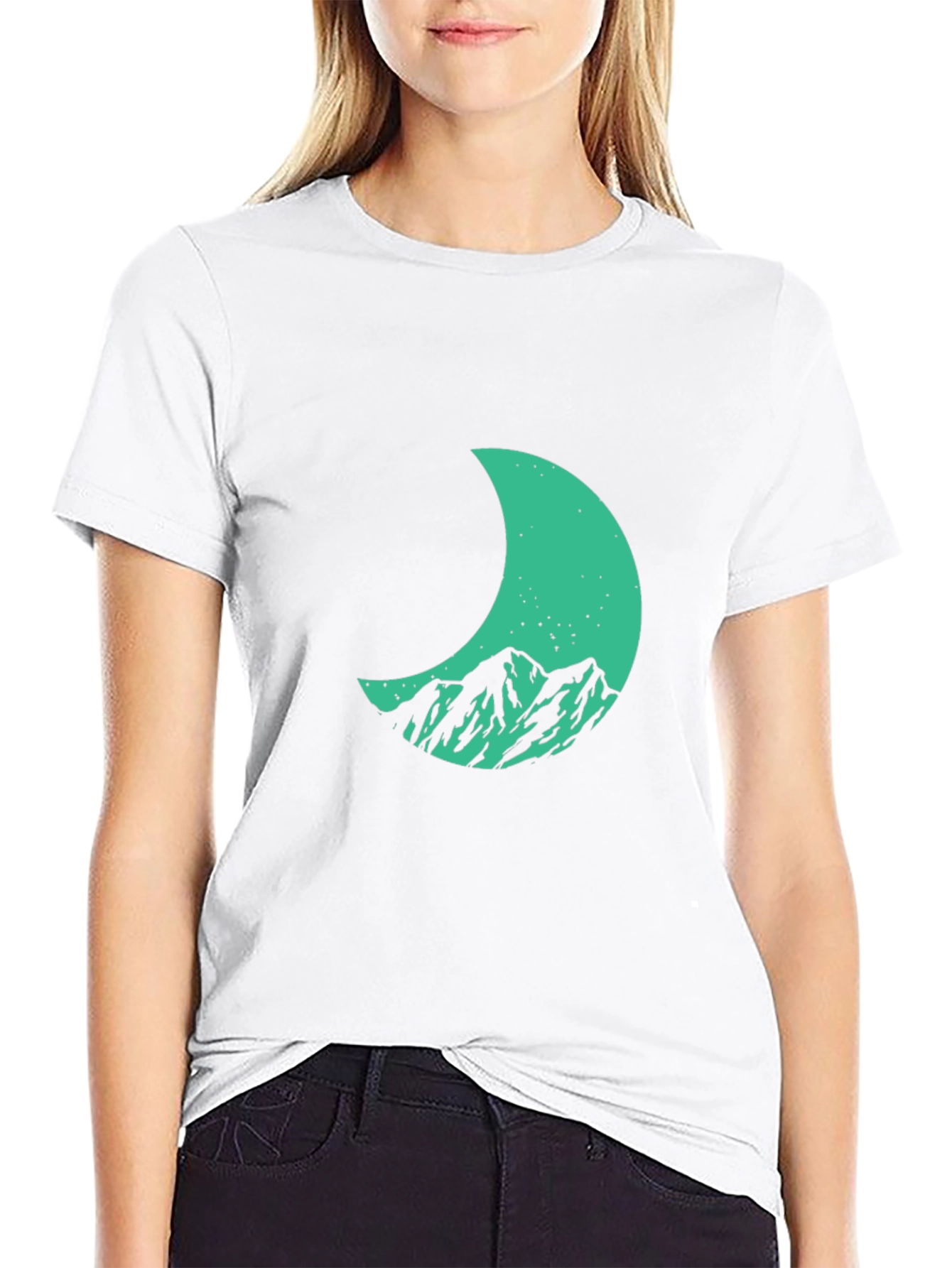 Mountain Moon Graphic Tee - Stylish Black Cotton T-Shirt