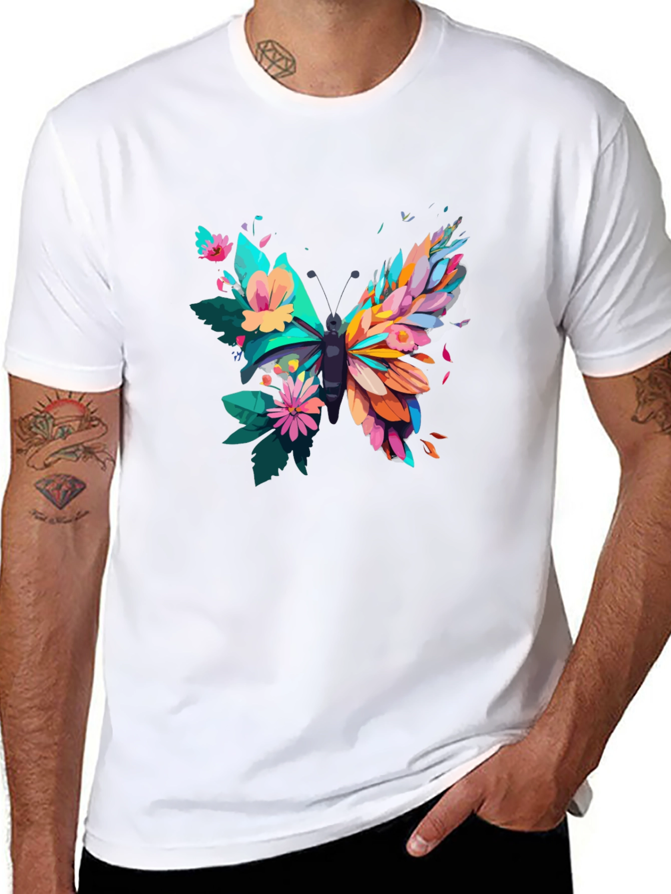 Butterfly Floral Graphic Tee - Mens Black T-Shirt