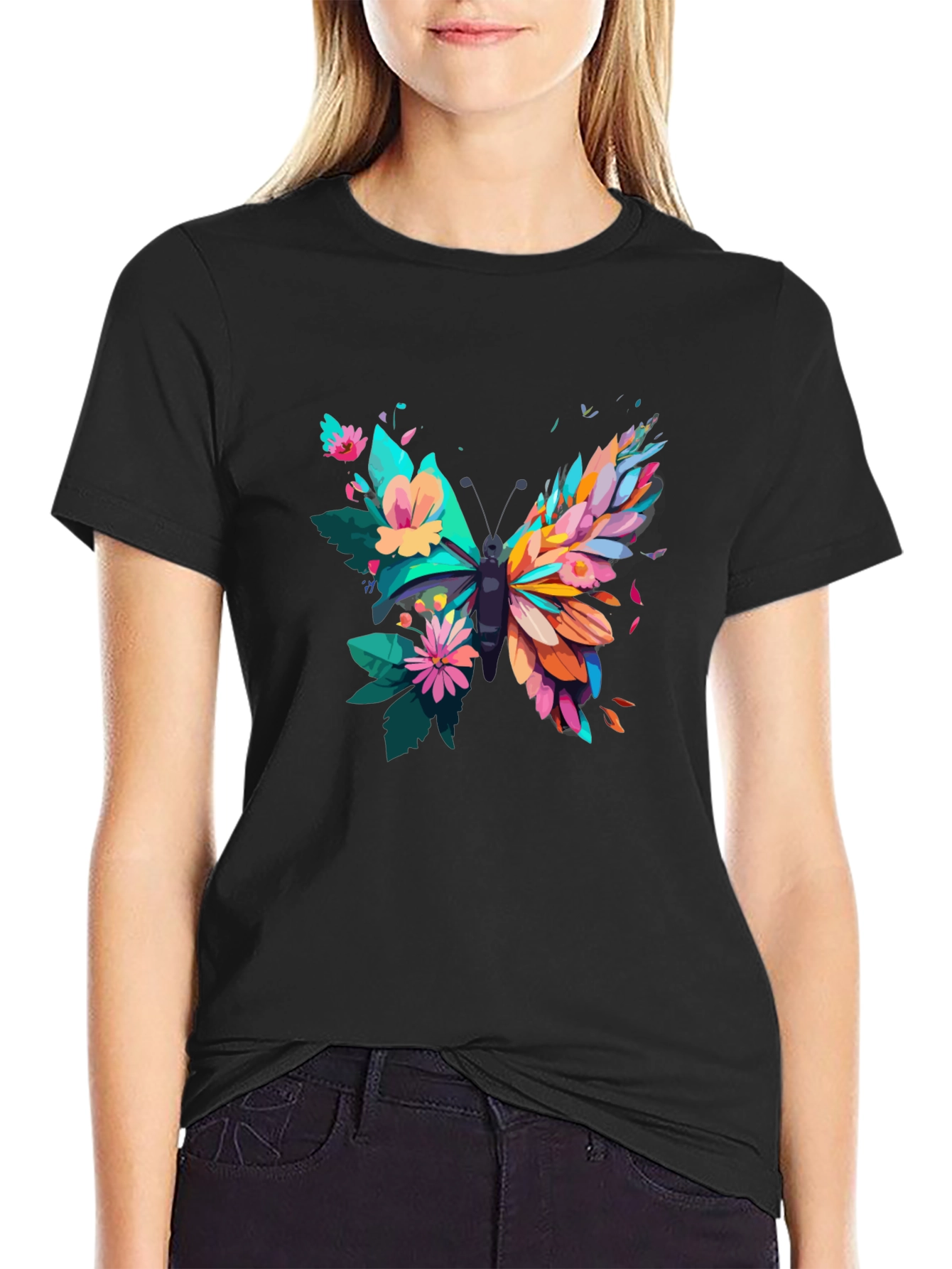 Butterfly Floral Graphic Tee - Mens Black T-Shirt