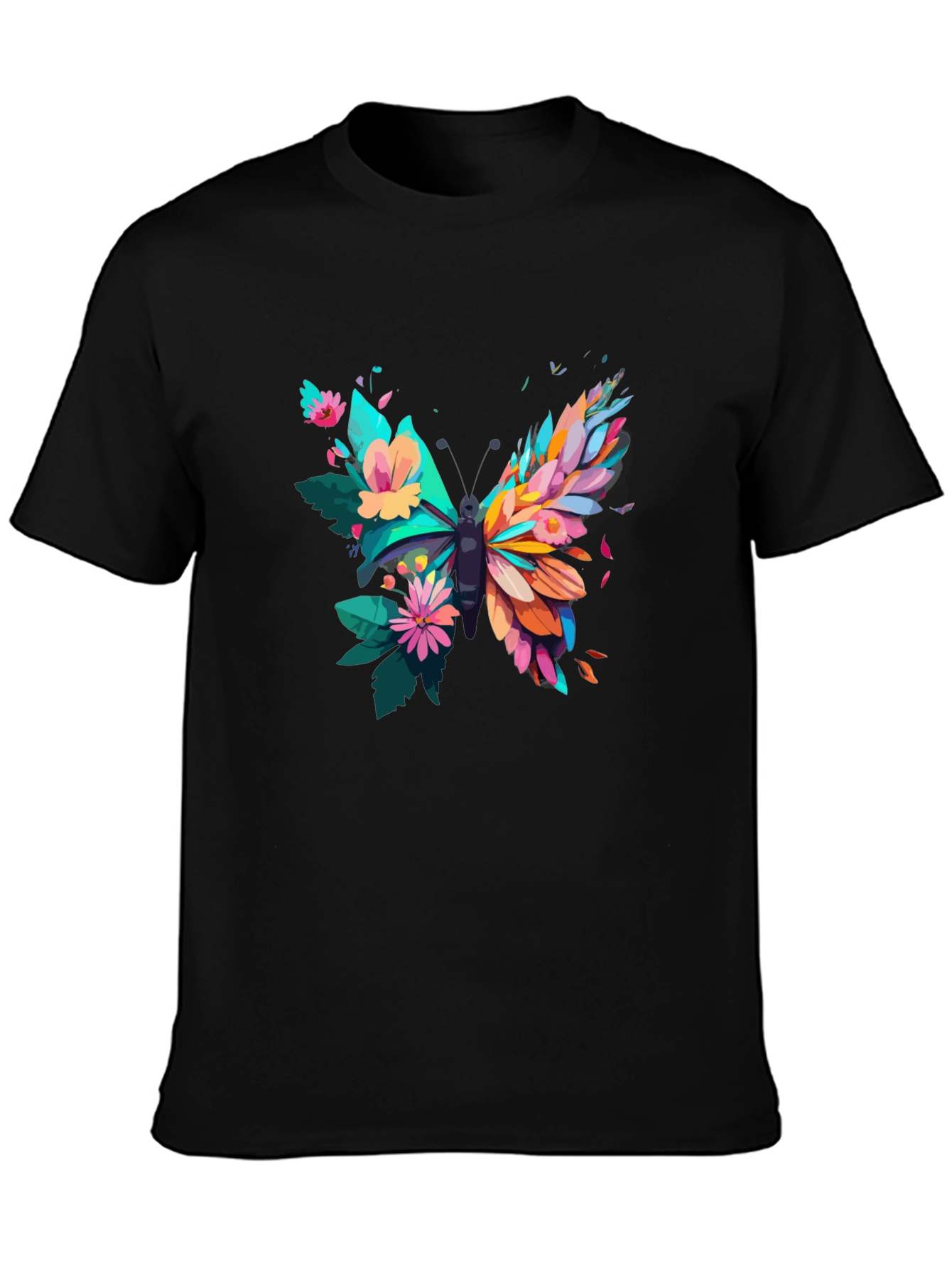 Butterfly Floral Graphic Tee - Mens Black T-Shirt