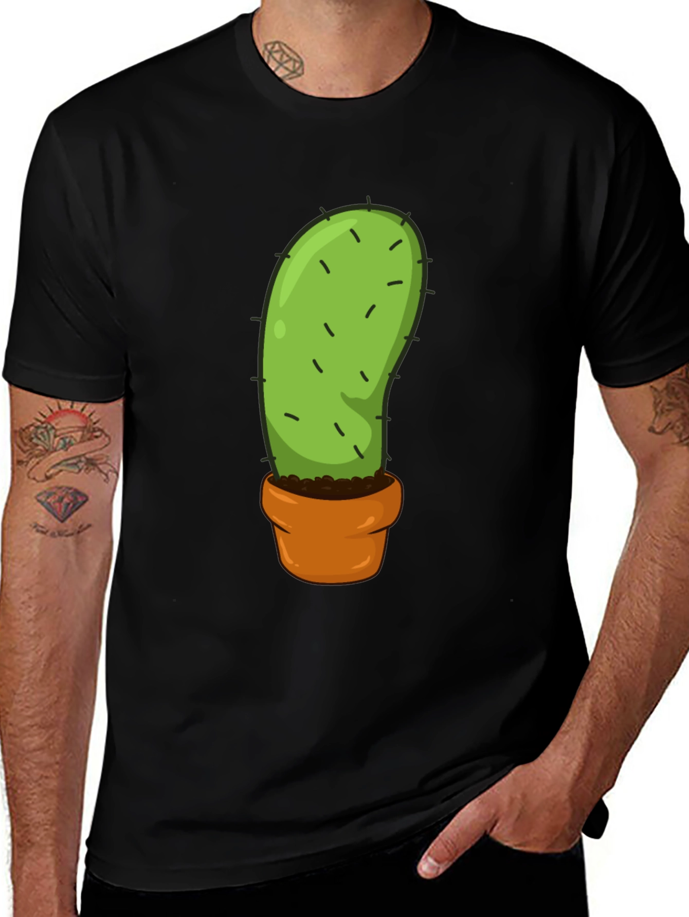 Cactus in Pot Graphic Tee - Black Cotton T-Shirt