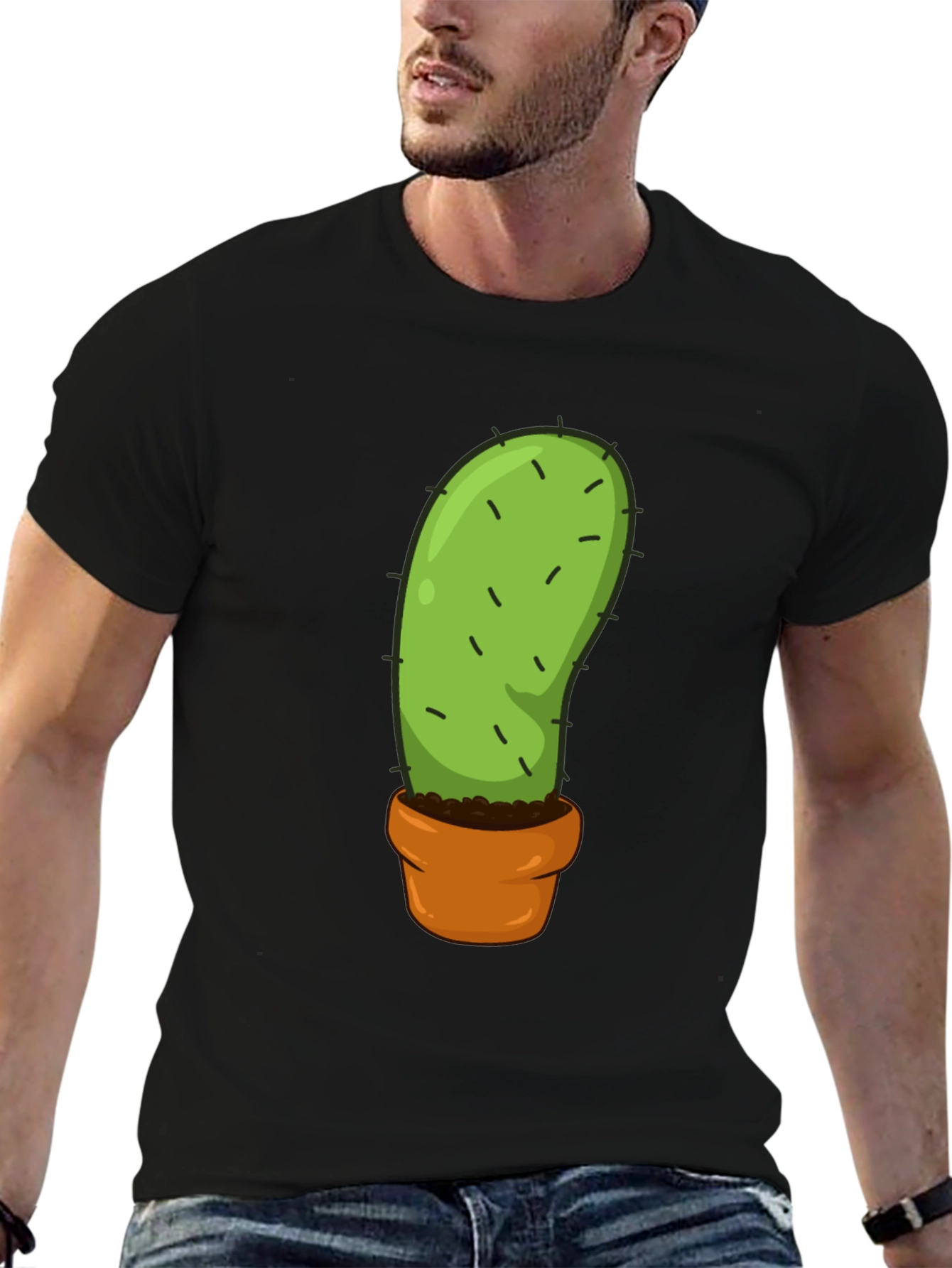 Cactus in Pot Graphic Tee - Black Cotton T-Shirt