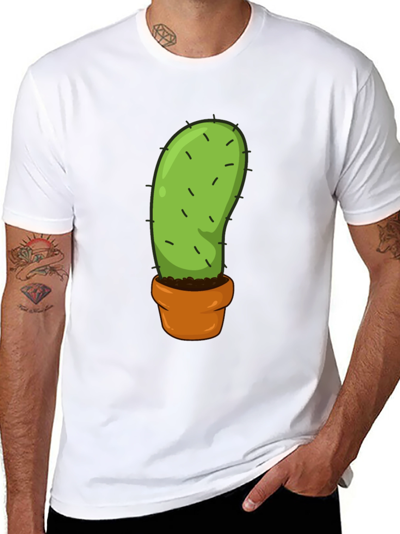 Cactus in Pot Graphic Tee - Black Cotton T-Shirt