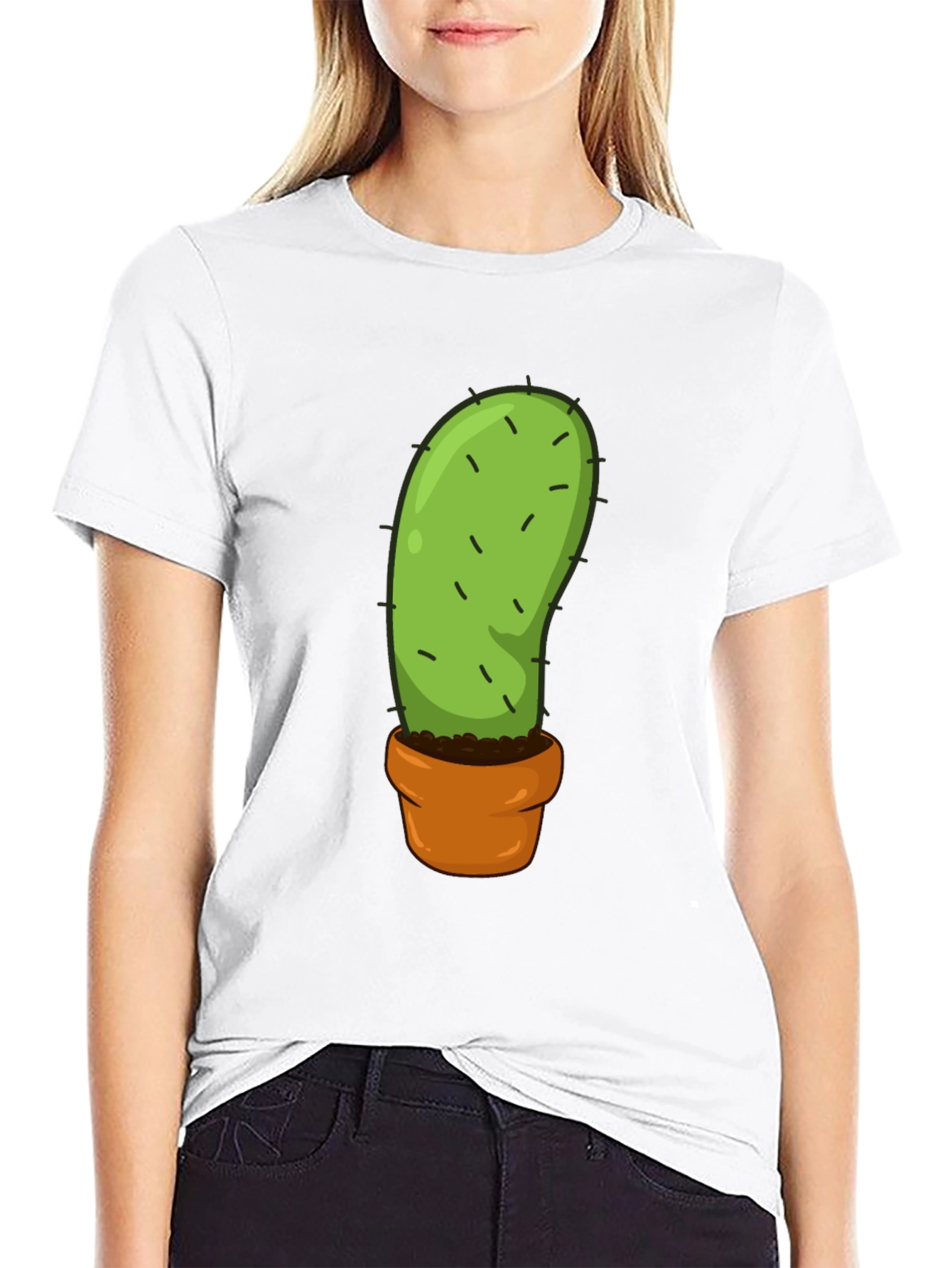 Cactus in Pot Graphic Tee - Black Cotton T-Shirt