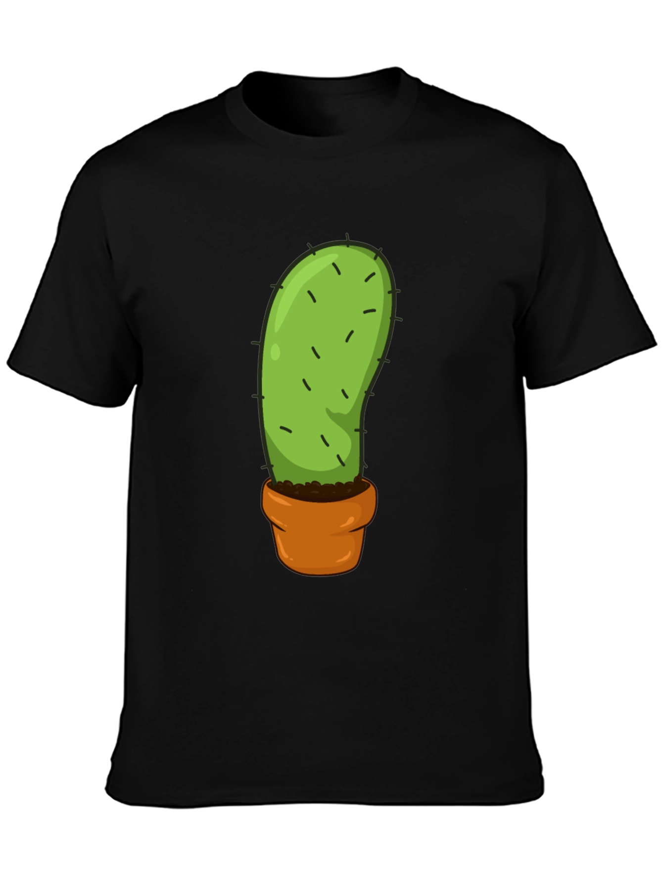 Cactus in Pot Graphic Tee - Black Cotton T-Shirt
