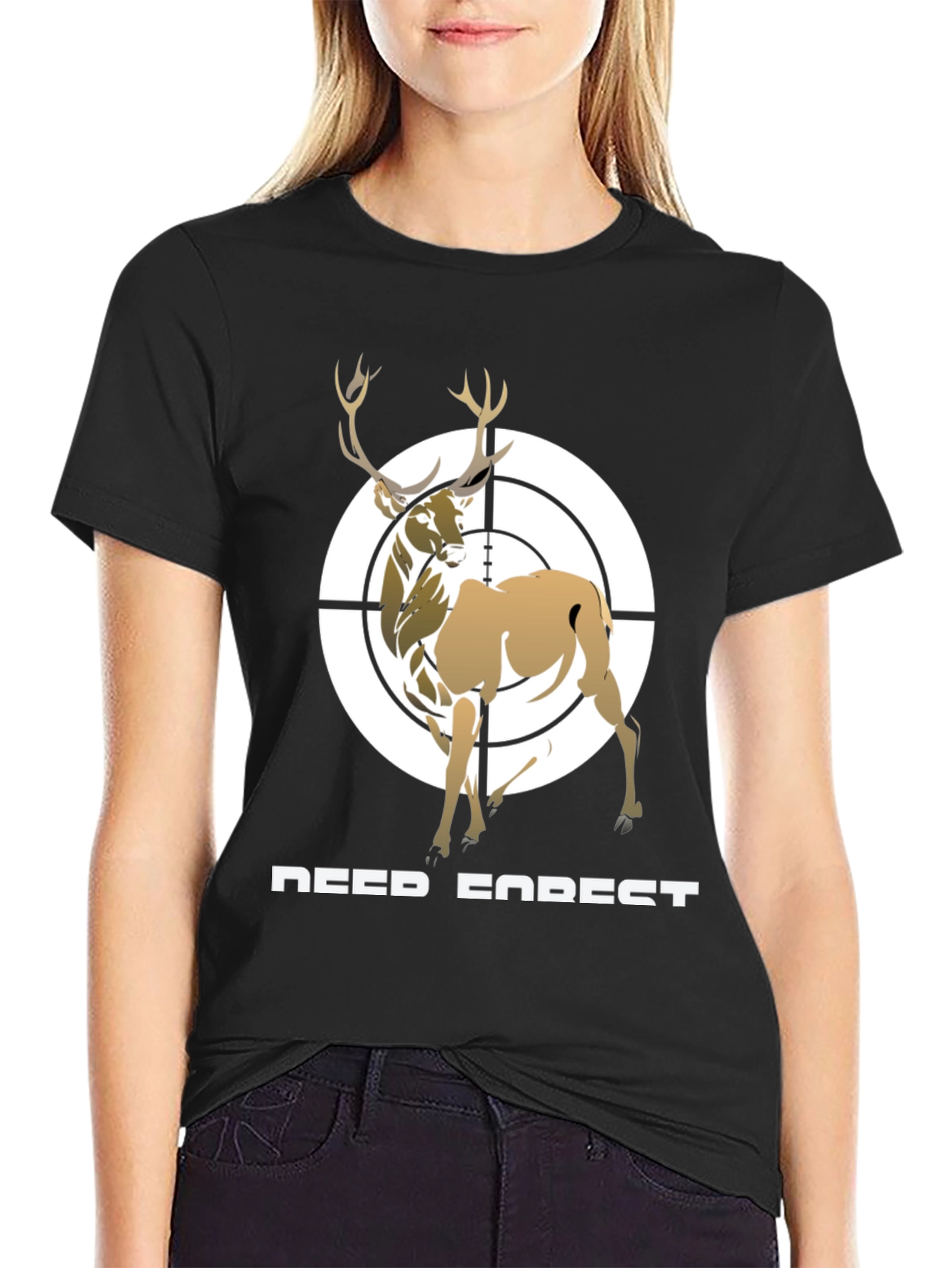 Deer Forest Target Graphic Tee - Black Cotton