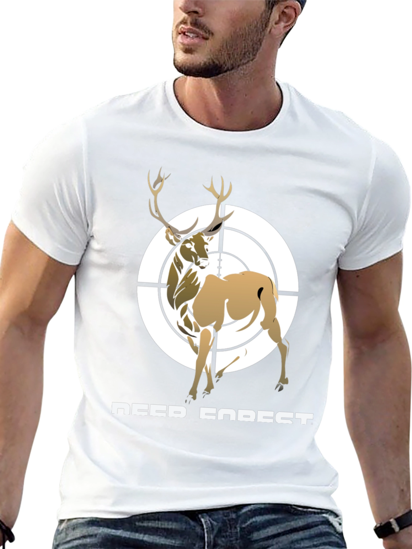 Deer Forest Target Graphic Tee - Black Cotton