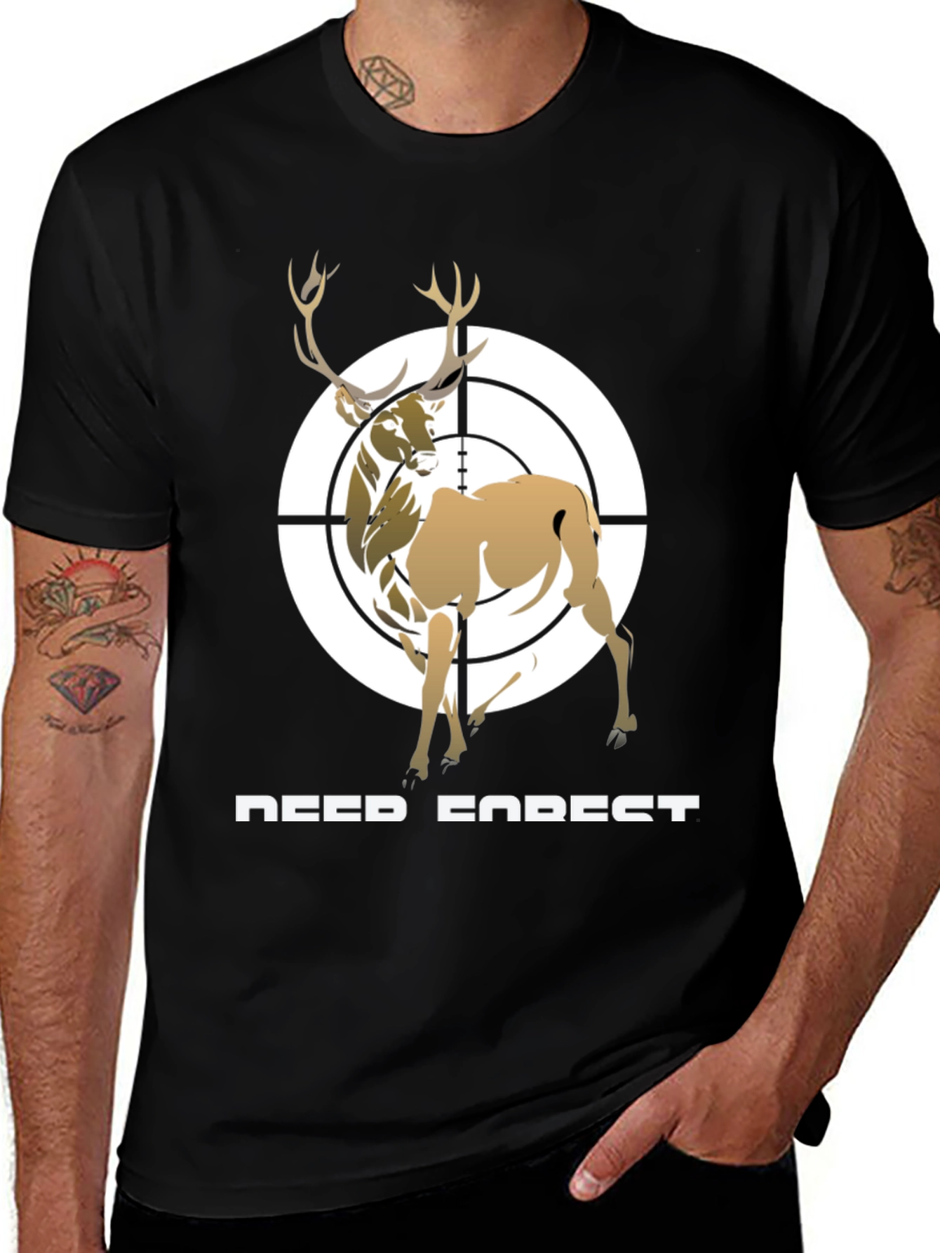 Deer Forest Target Graphic Tee - Black Cotton