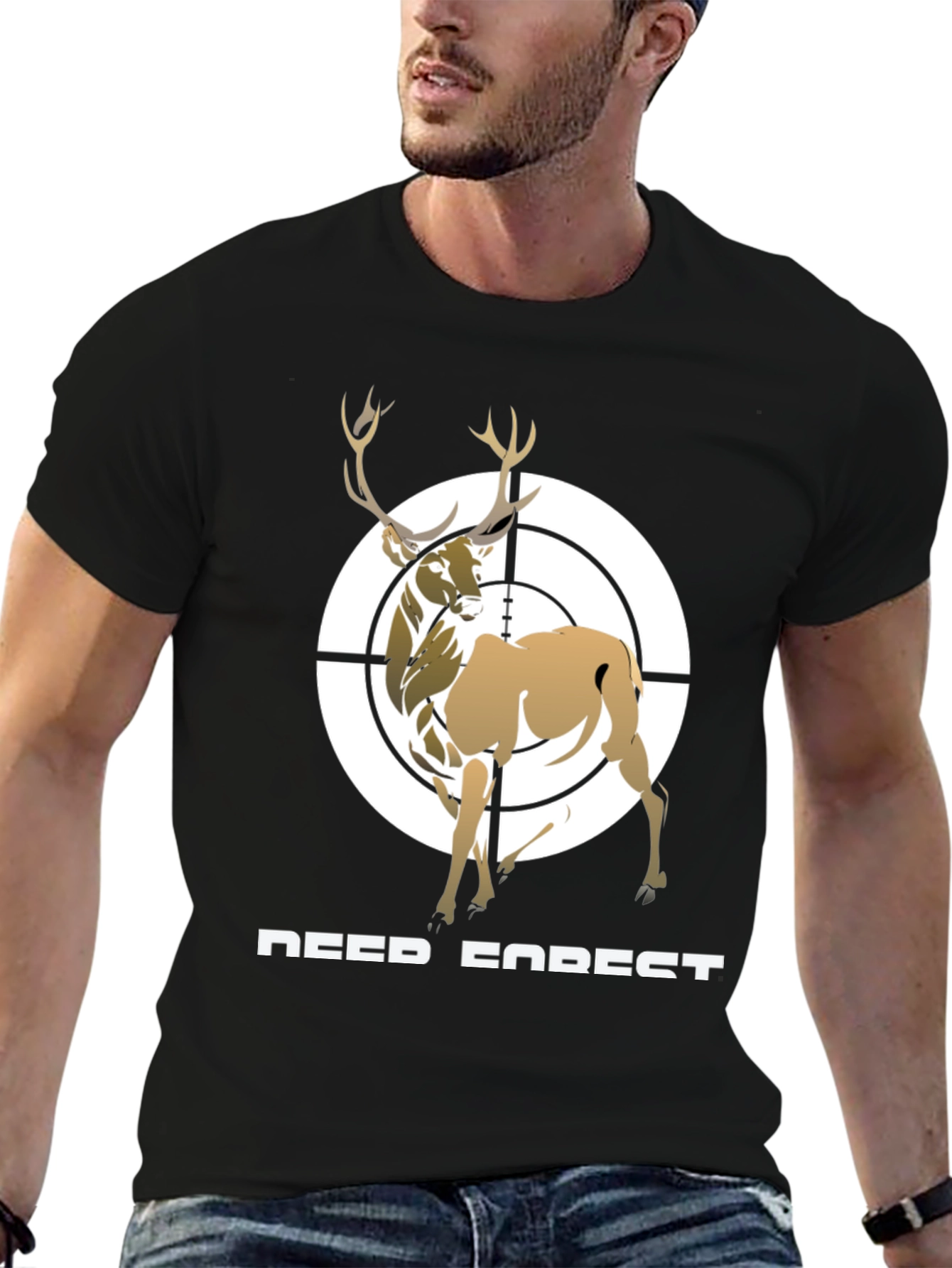 Deer Forest Target Graphic Tee - Black Cotton