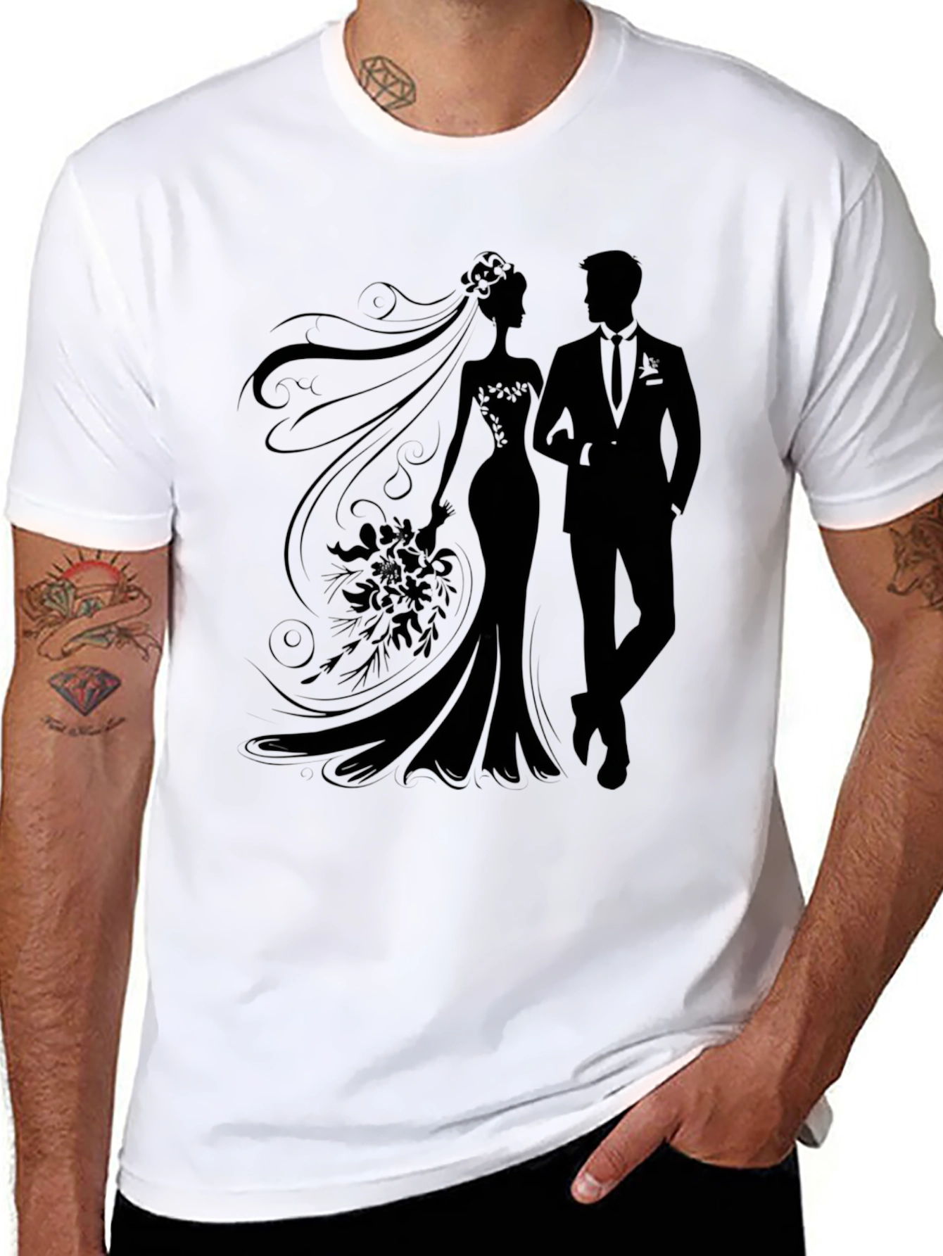 Bride and Groom Silhouette Graphic Tee