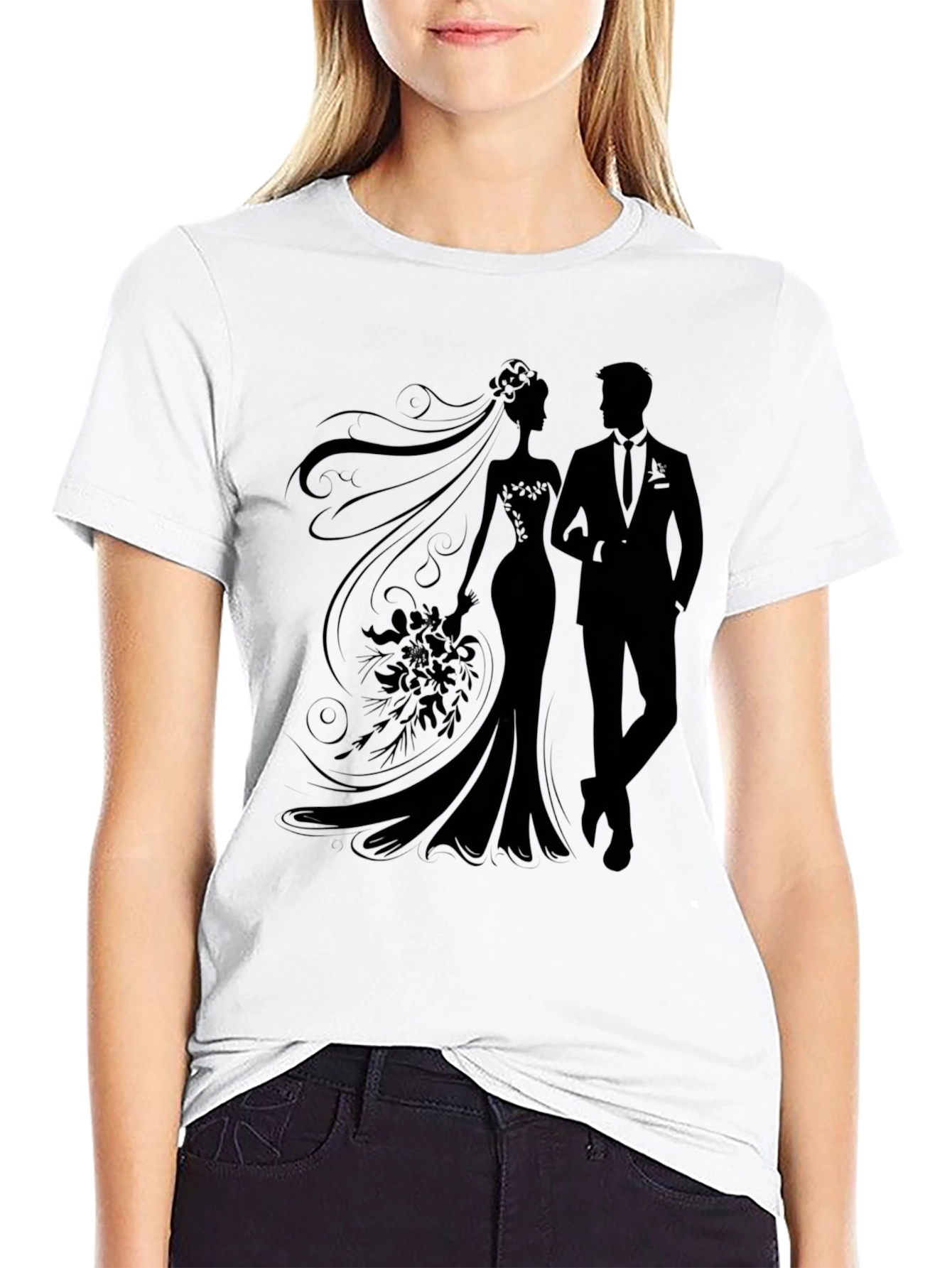 Bride and Groom Silhouette Graphic Tee