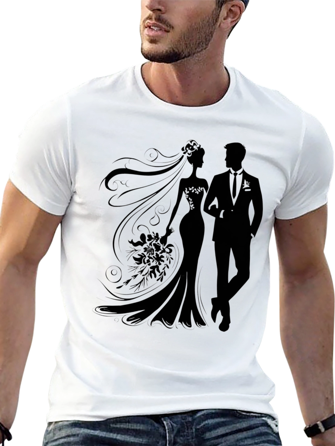 Bride and Groom Silhouette Graphic Tee