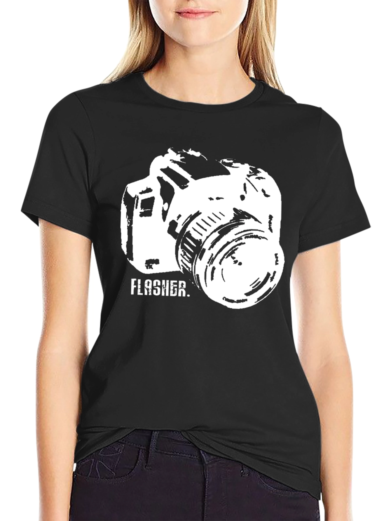 Flasher Camera Graphic Tee - Black Crew Neck T-Shirt