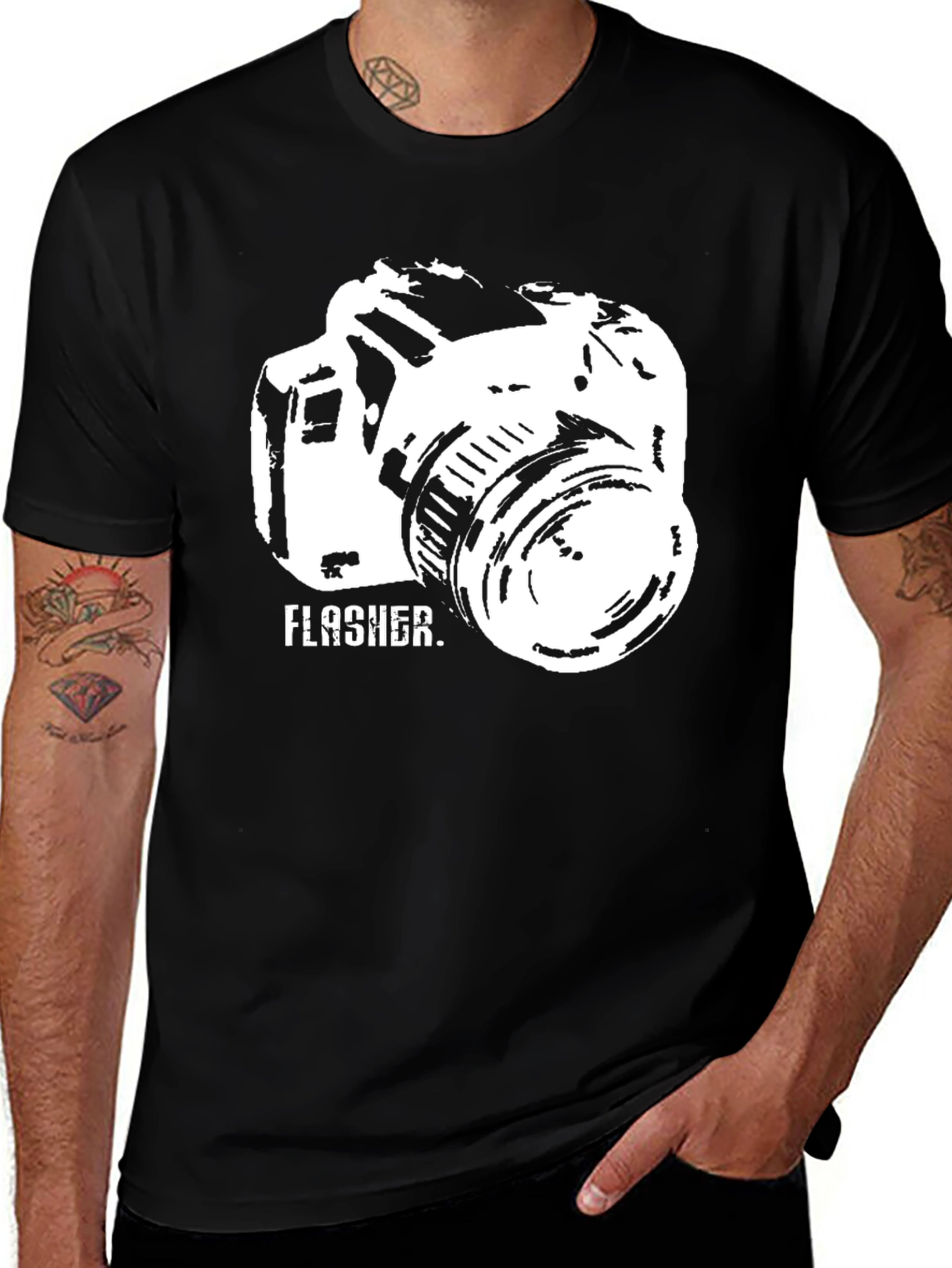Flasher Camera Graphic Tee - Black Crew Neck T-Shirt