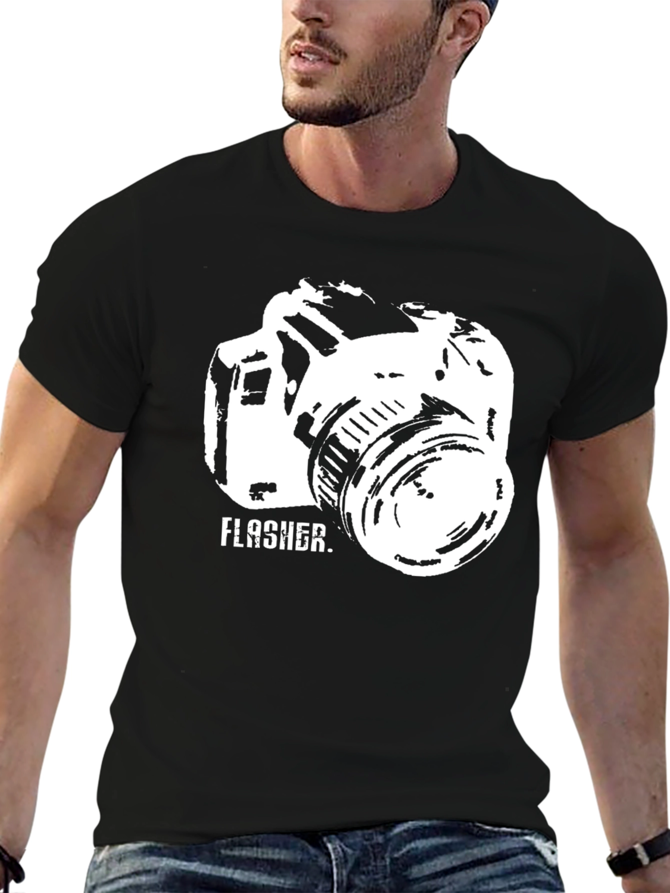Flasher Camera Graphic Tee - Black Crew Neck T-Shirt