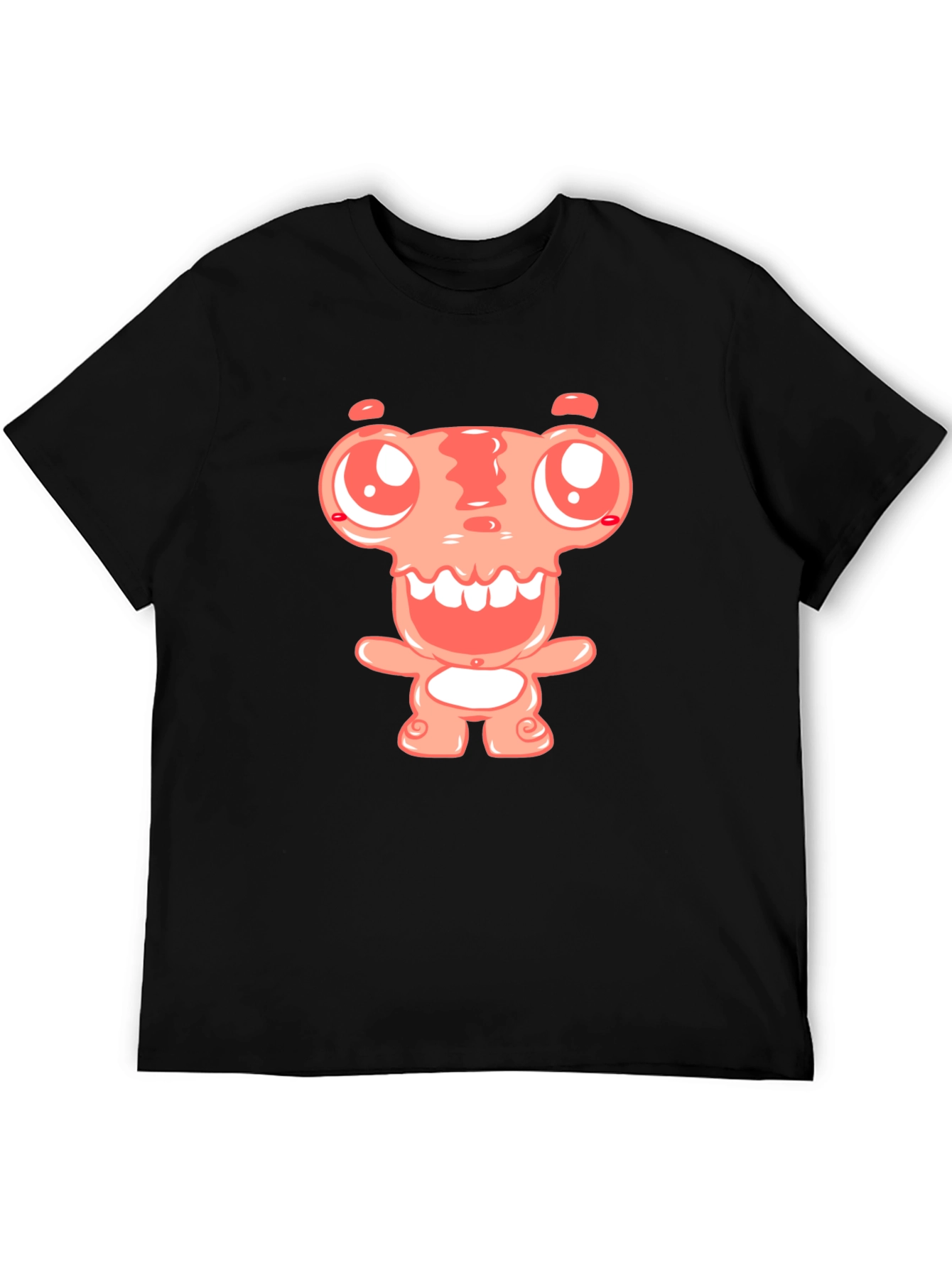 Cartoon Monster Graphic Tee - Black Cotton Blend Shirt