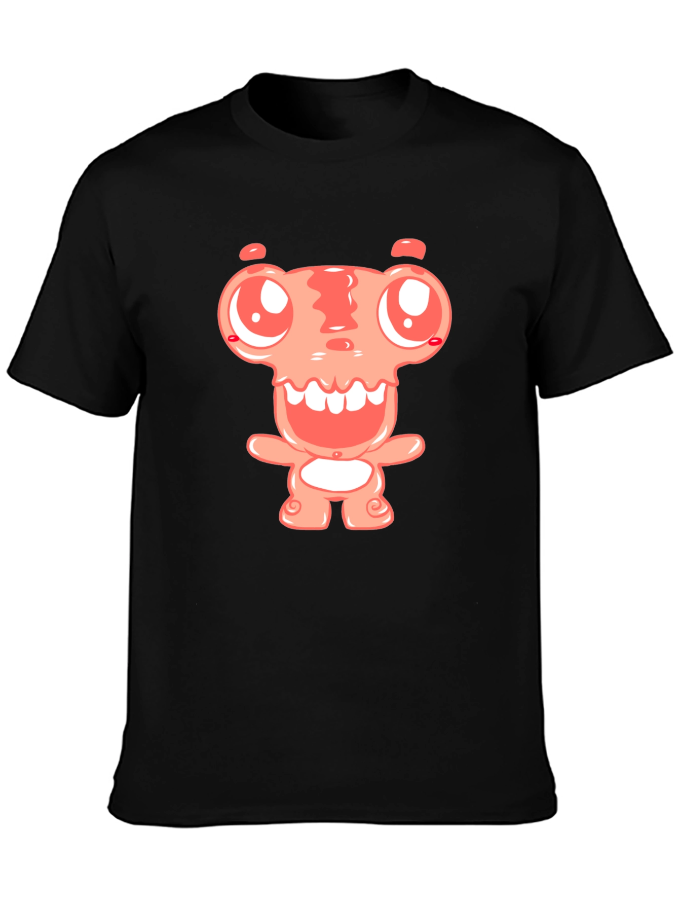 Cartoon Monster Graphic Tee - Black Cotton Blend Shirt