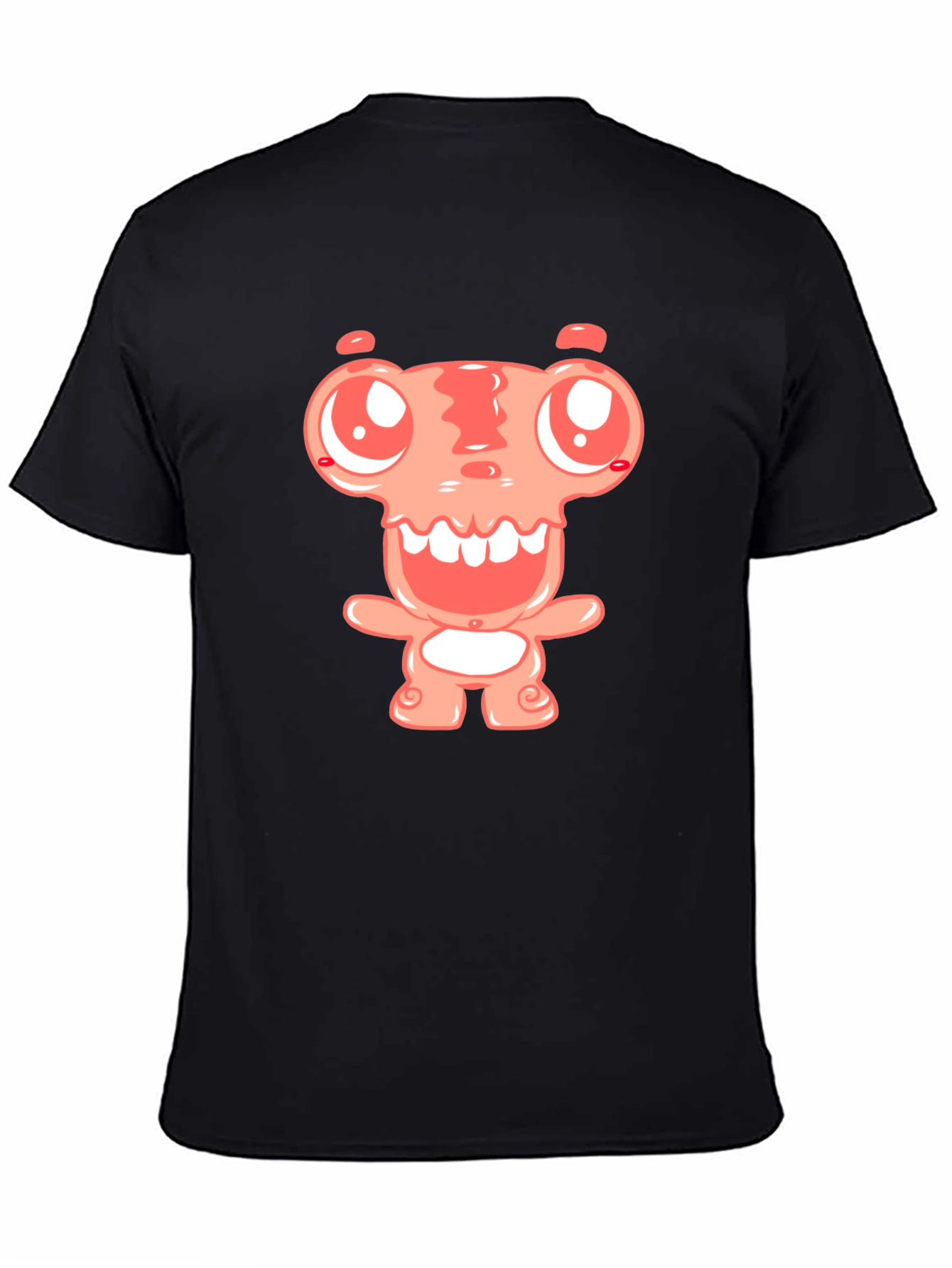 Cartoon Monster Graphic Tee - Black Cotton Blend Shirt